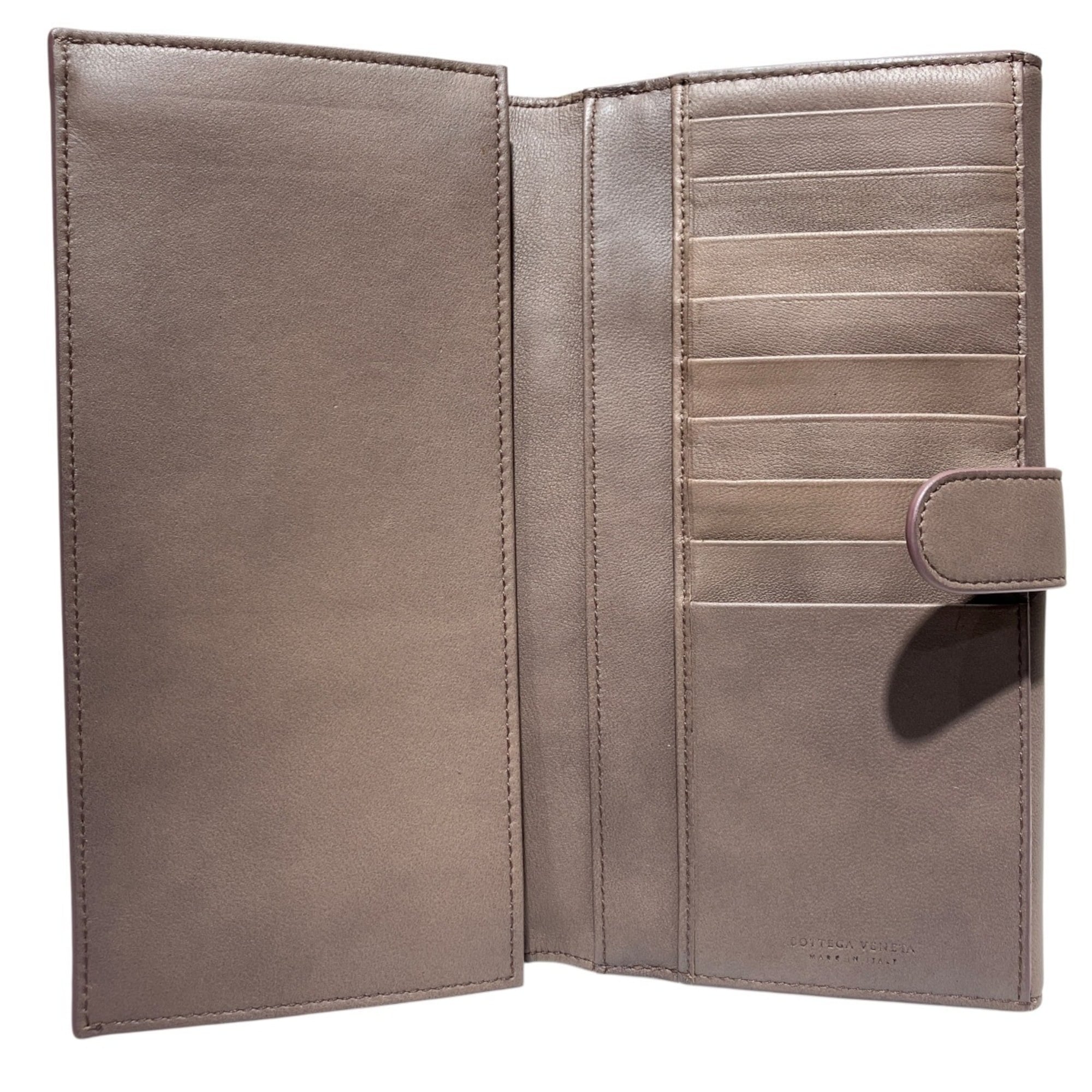 Bottega Veneta Khaki Leather Long Wallet (Tri-Fold) (Pre-Owned)