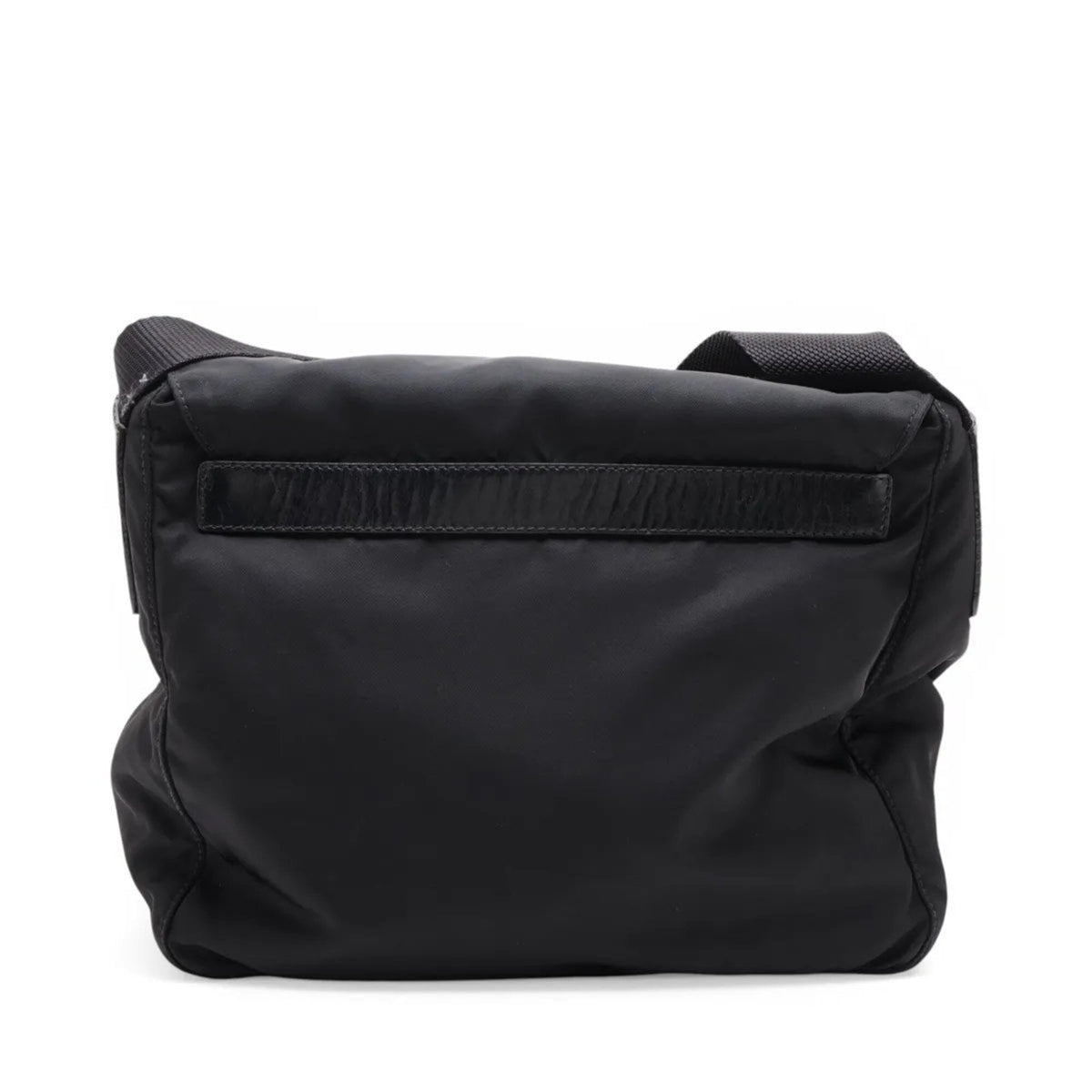 Prada Black Leather Nylon Messenger Bag Shoulder Bag (Pre-Owned)