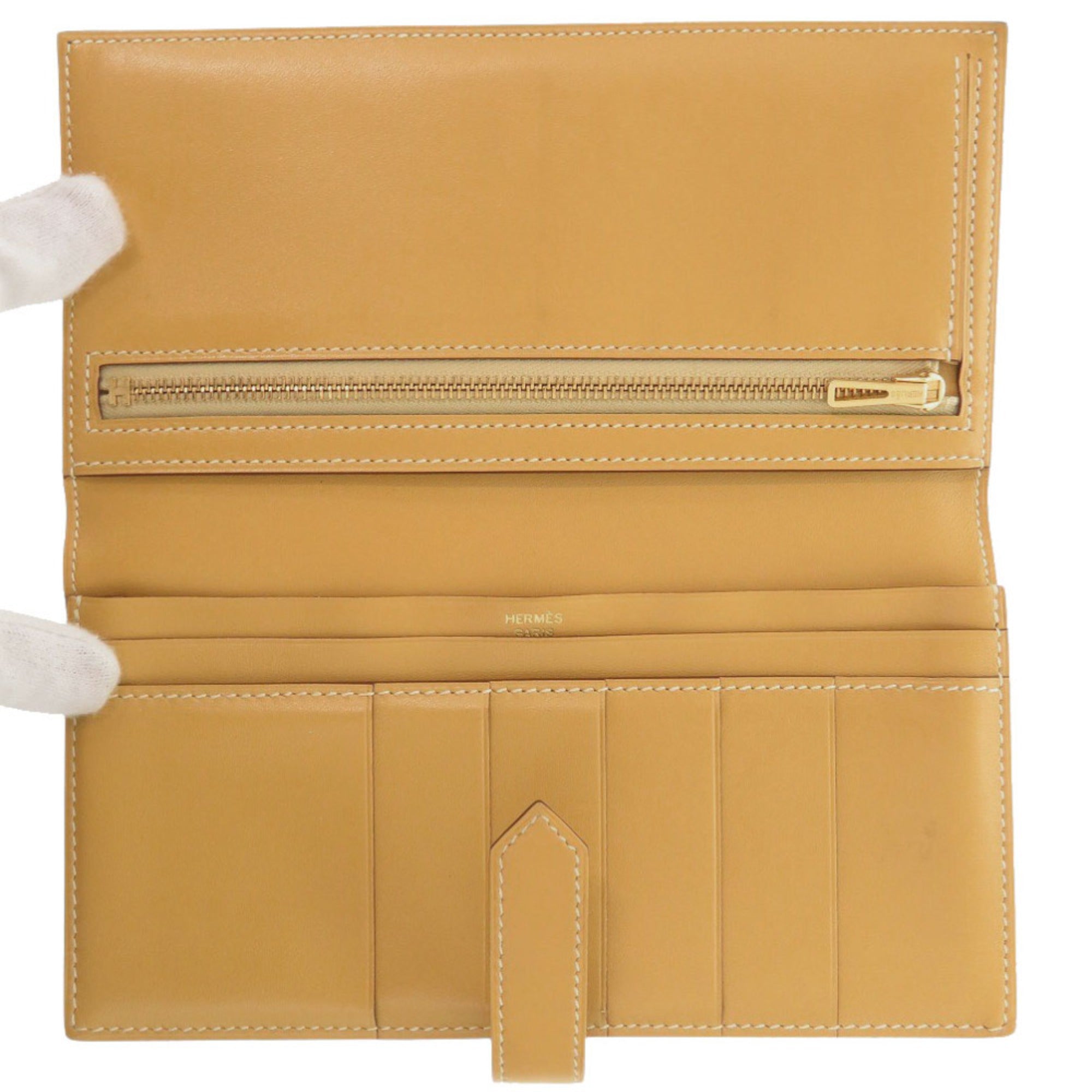 Hermes Yellow Tadelakt Leather Long Wallet (Bi-Fold) (Pre-Owned)