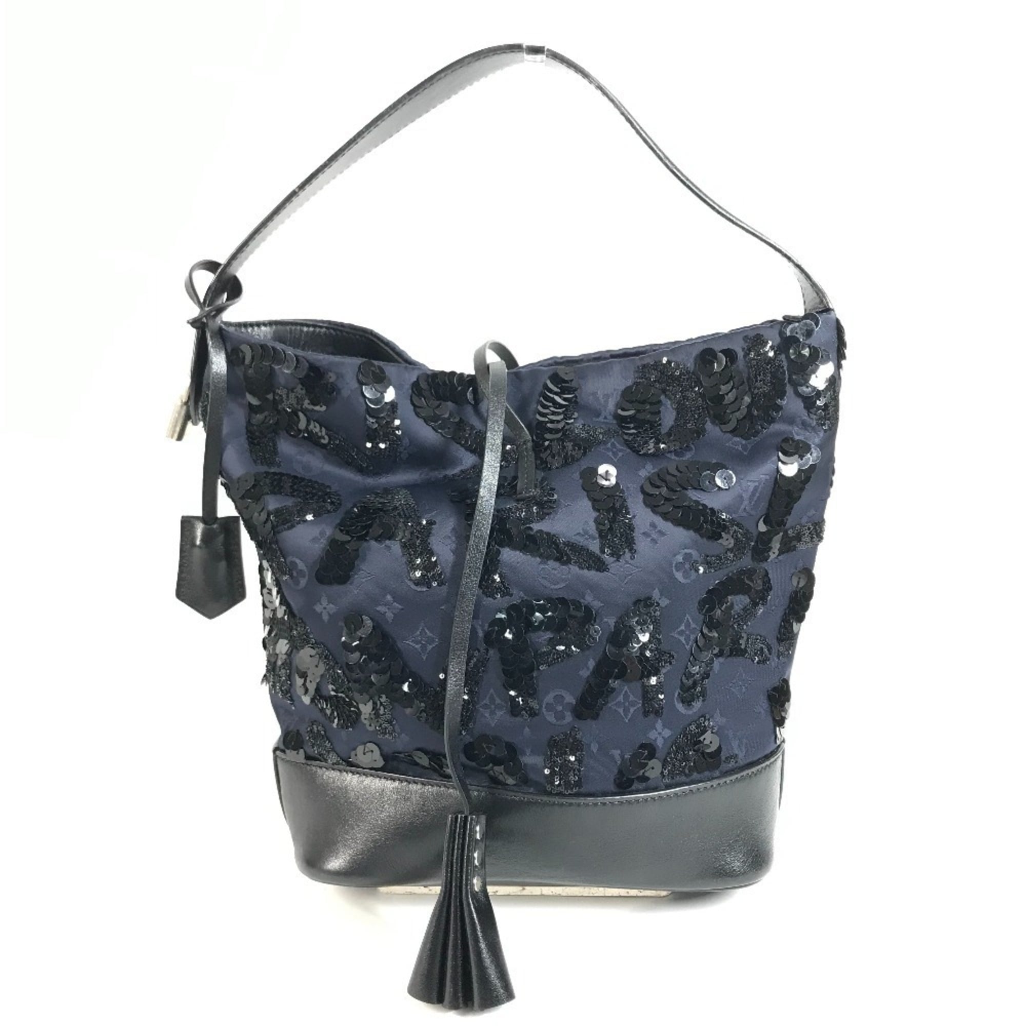 Louis Vuitton Black Monogram Navy Spangles Satin Leather Handbag Pouch Shoulder Bag (Pre-Owned)