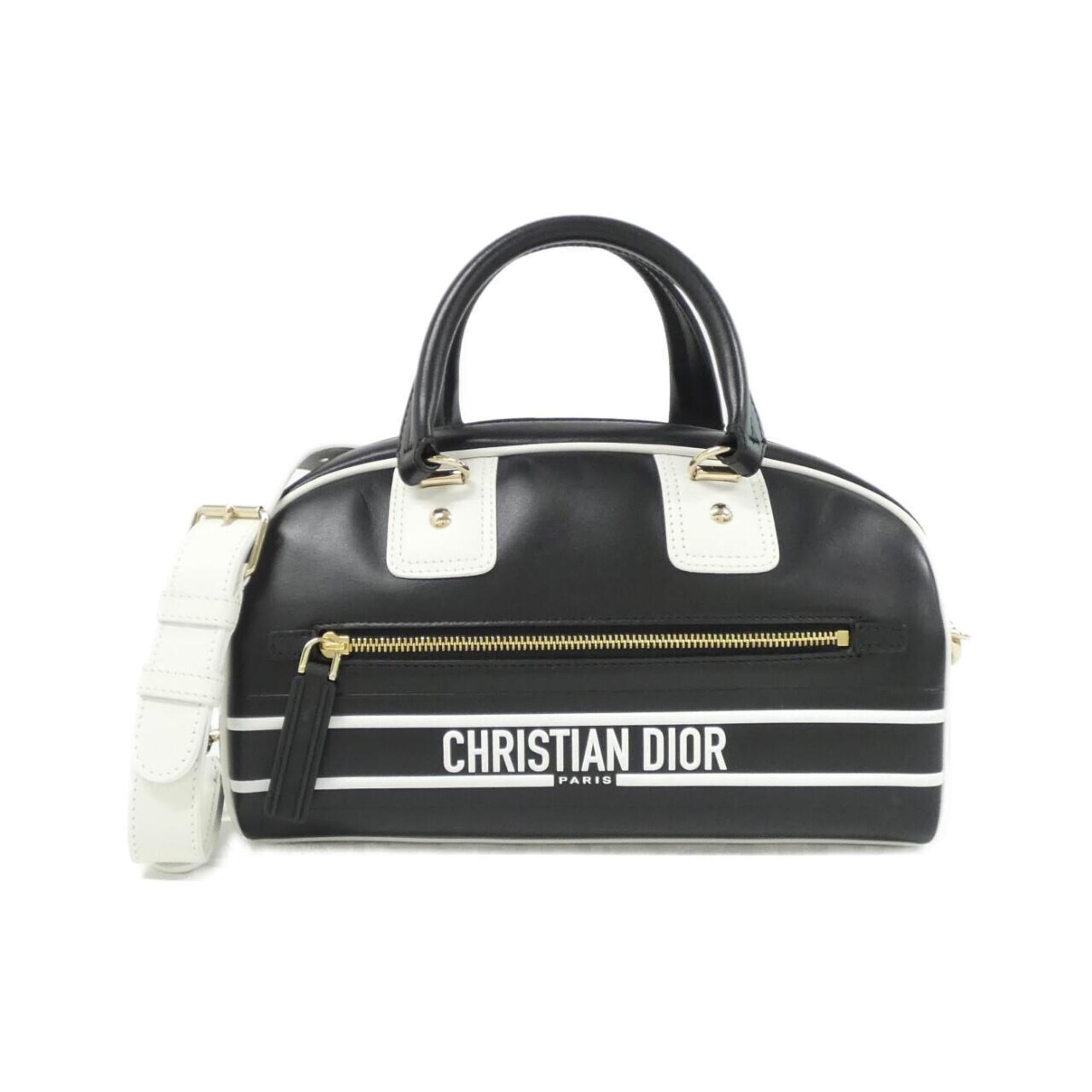 Christian Dior Black White Leather Handbag (Pre-Owned)