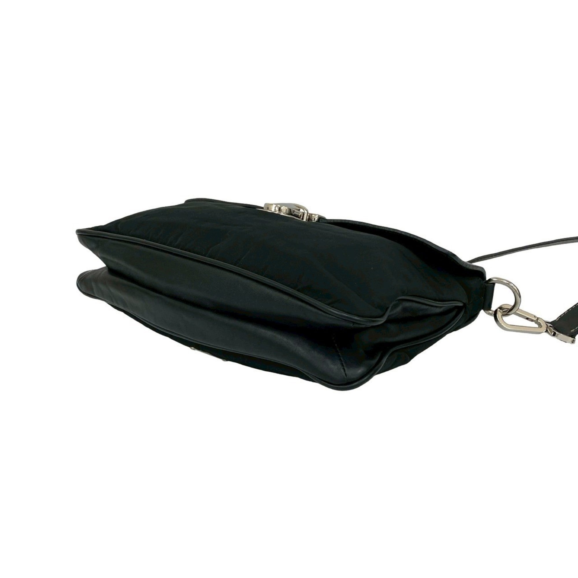 Prada Black Leather Nylon Pochette Shoulder Bag (Pre-Owned)