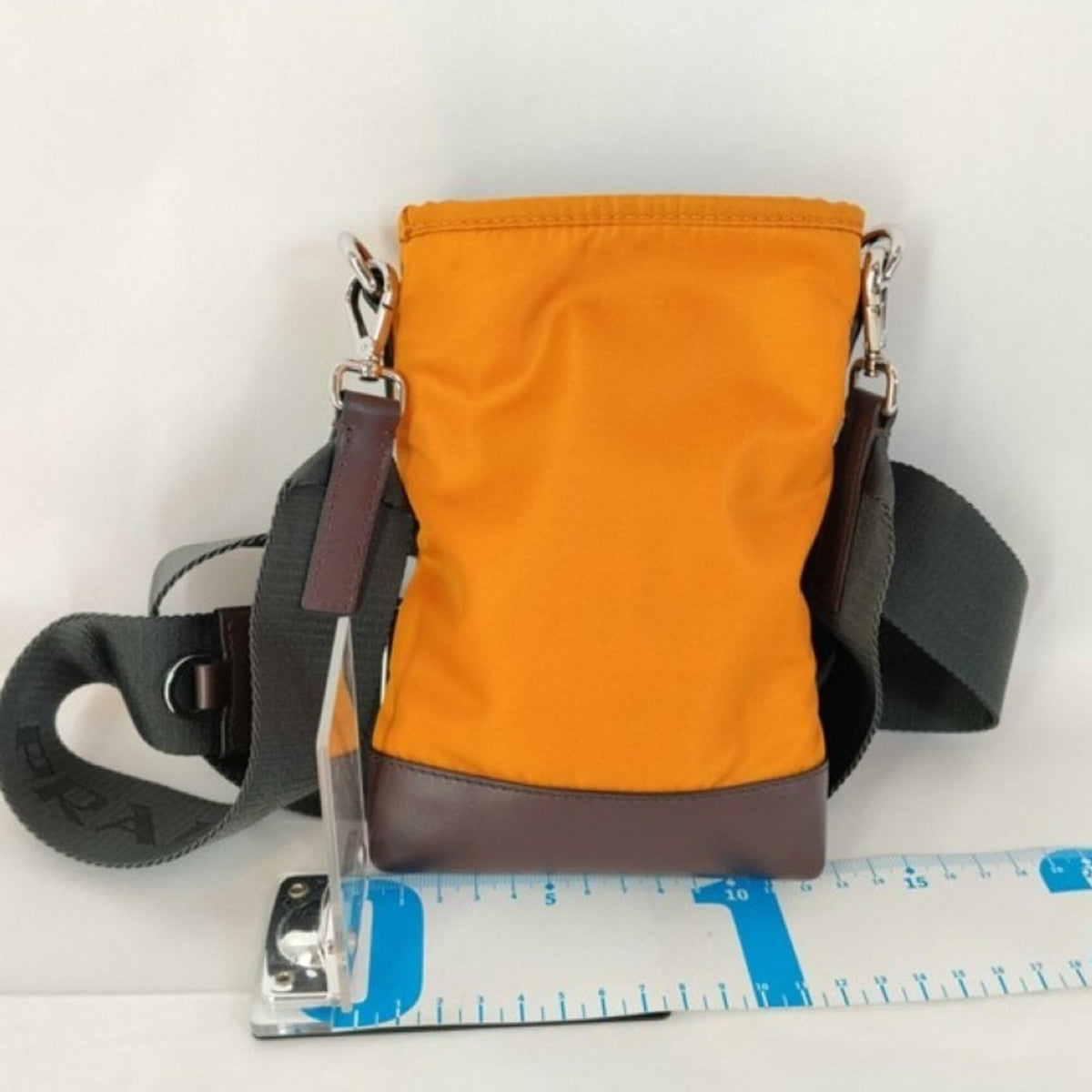Prada Brown Orange Nylon Leather Shoulder Bag (Pre-Owned)