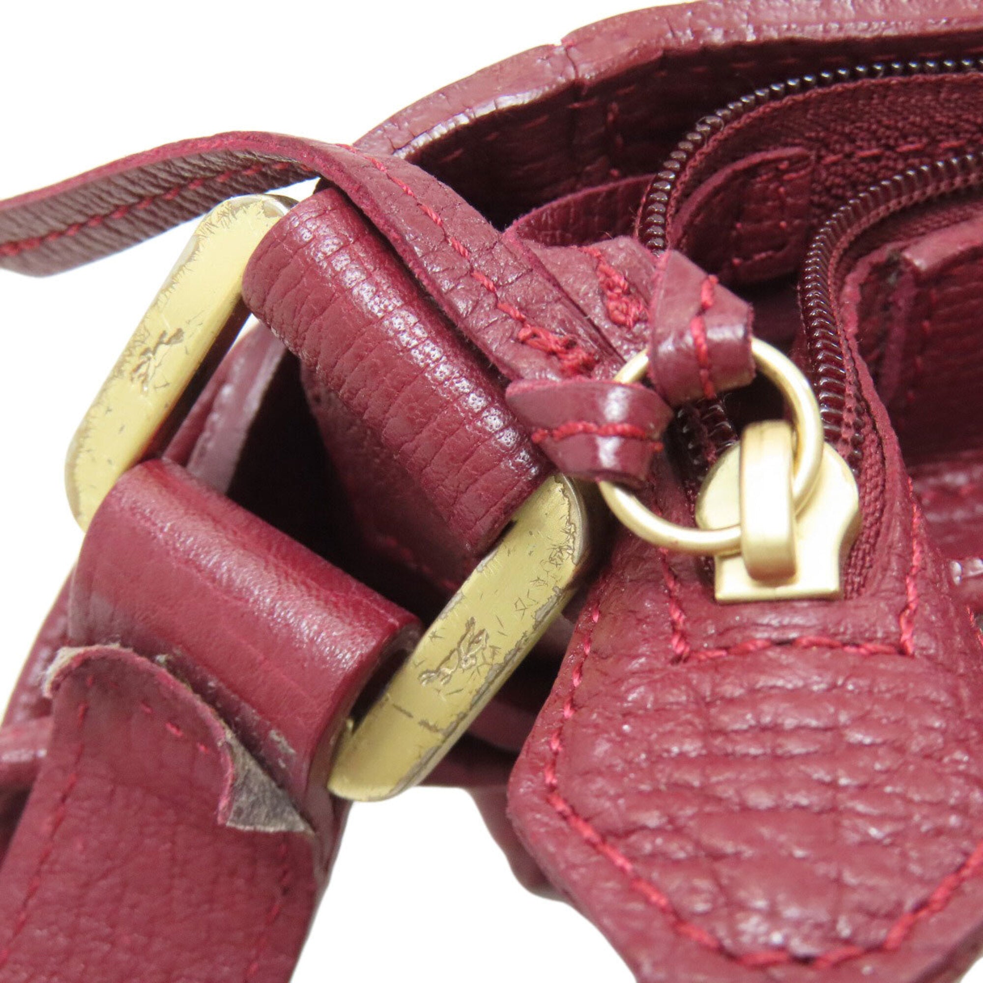 Longchamp Red Color Leather Shoulder Bag (Pre-Owned)