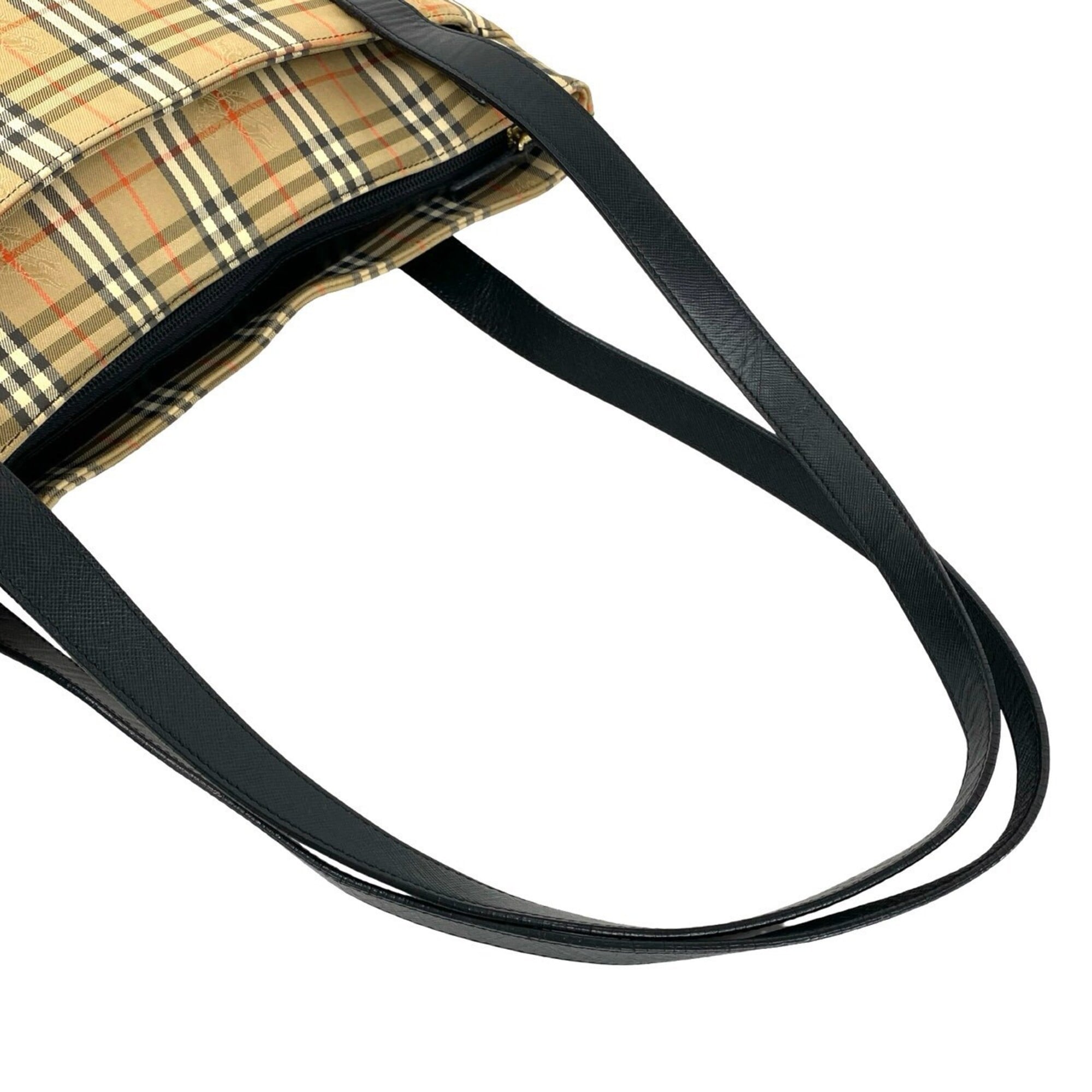 Burberry Beige Black Canvas Leather Handbag Tote Bag (Pre-Owned)