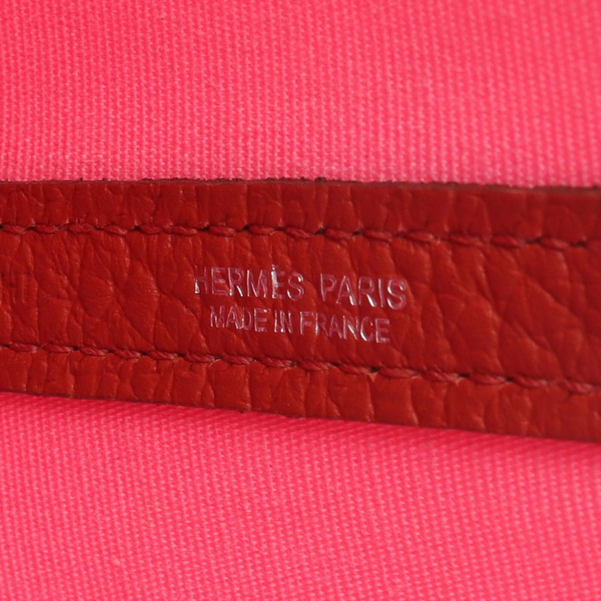 Hermes Bordeaux Pink Toile Officier Country Leather Handbag Tote Bag (Pre-Owned)