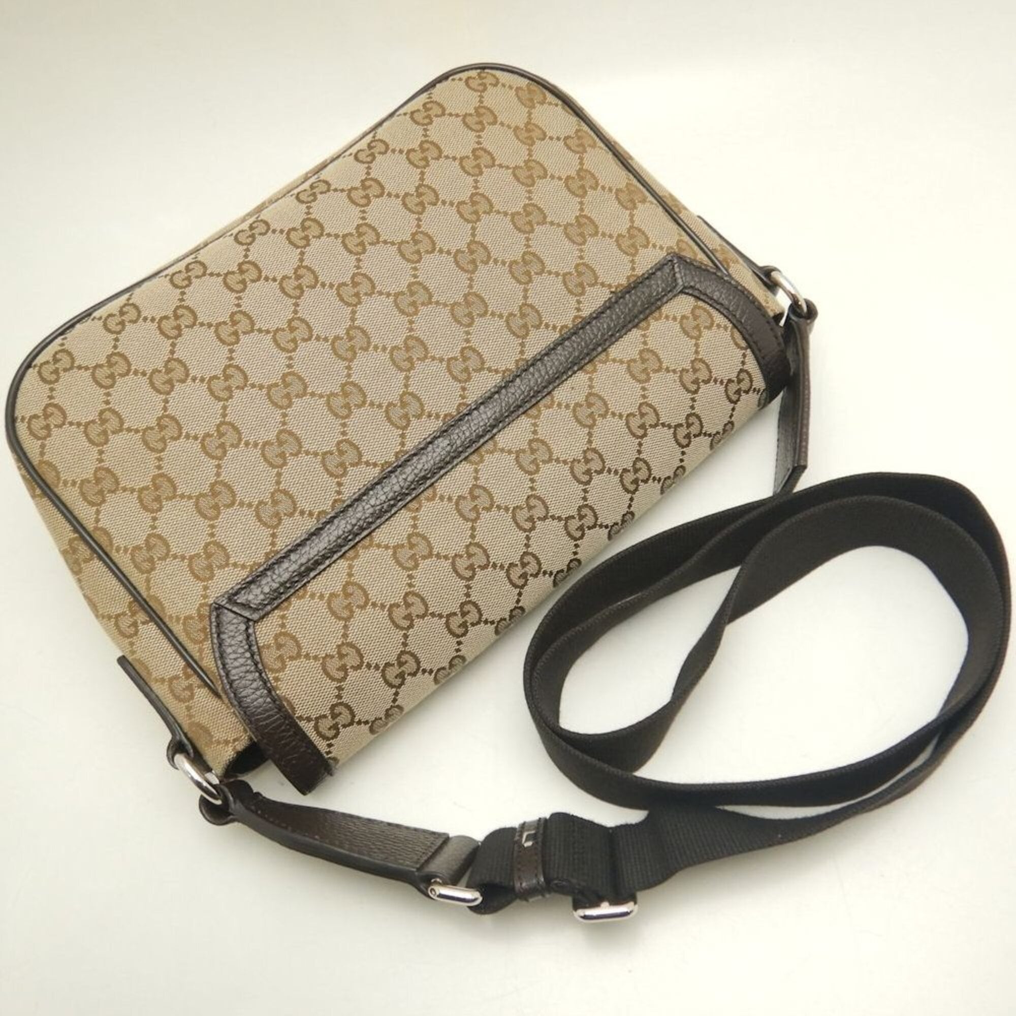 Gucci Gg Canvas Beige Gg Canvas Leather Shoulder Bag (Pre-Owned)