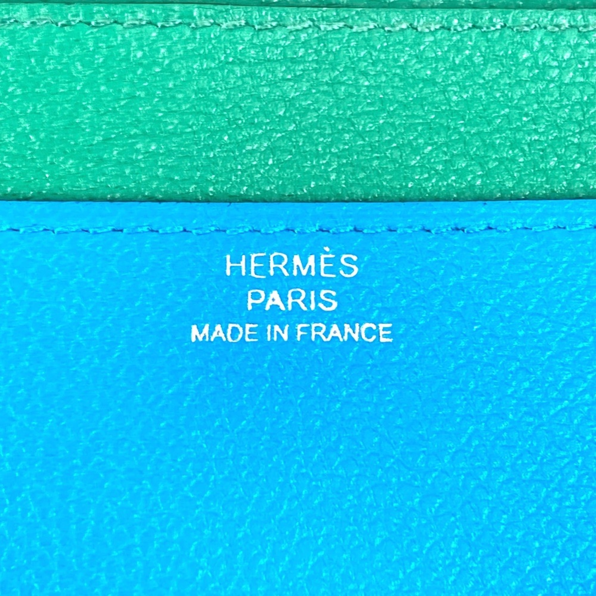 Hermes Blue Green Evercalf Leather Long Wallet (Bi-Fold) (Pre-Owned)