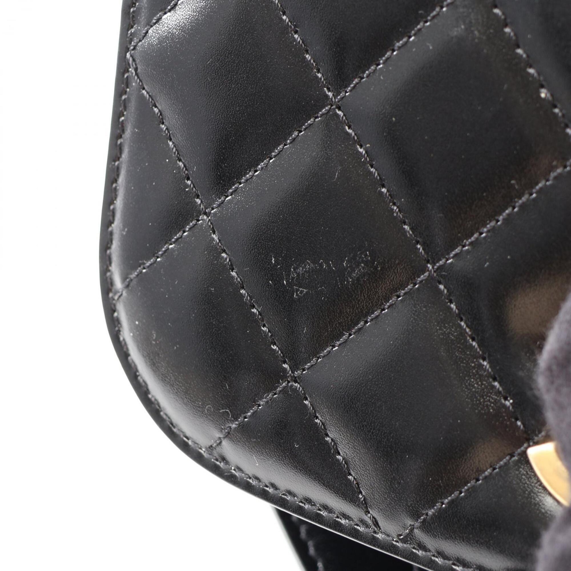 Chanel Black Leather Suede Handbag Shoulder Bag (Pre-Owned)