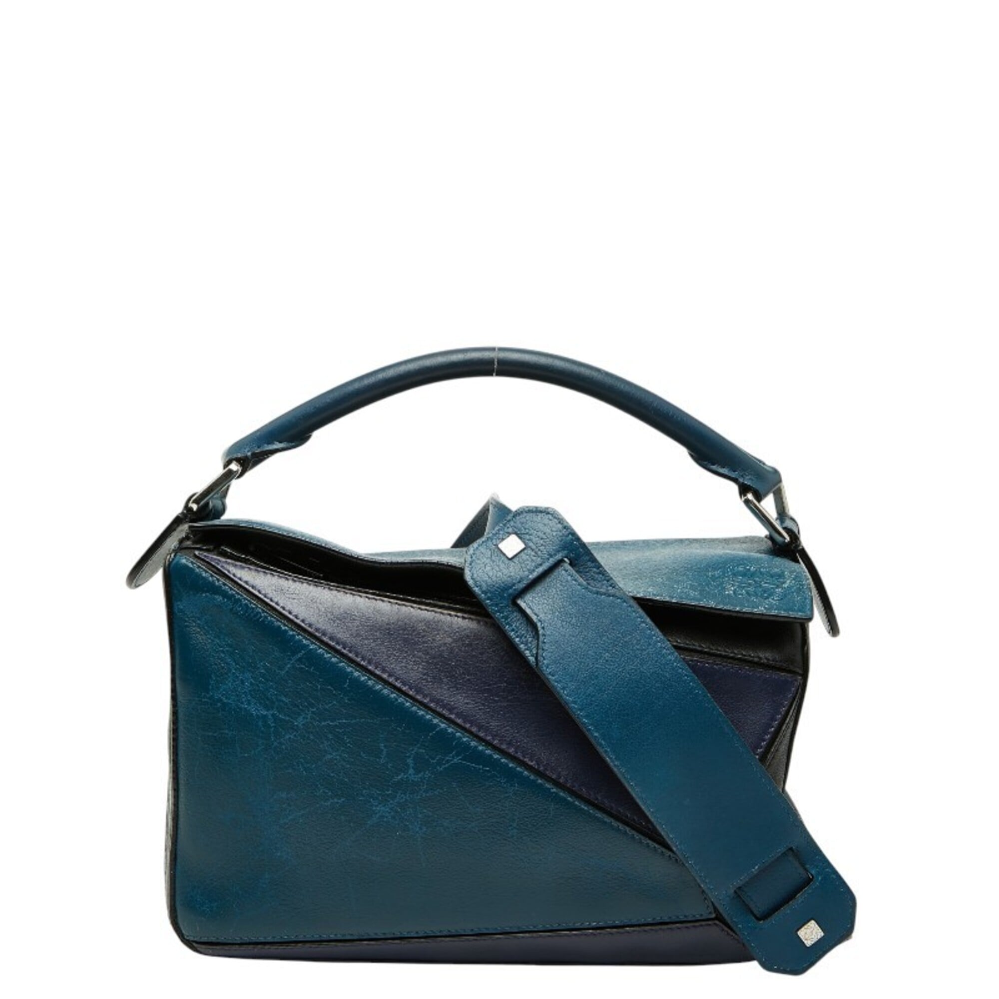 Loewe Puzzle Navy Purple Leather Handbag Shoulder Bag (Pre-Owned)