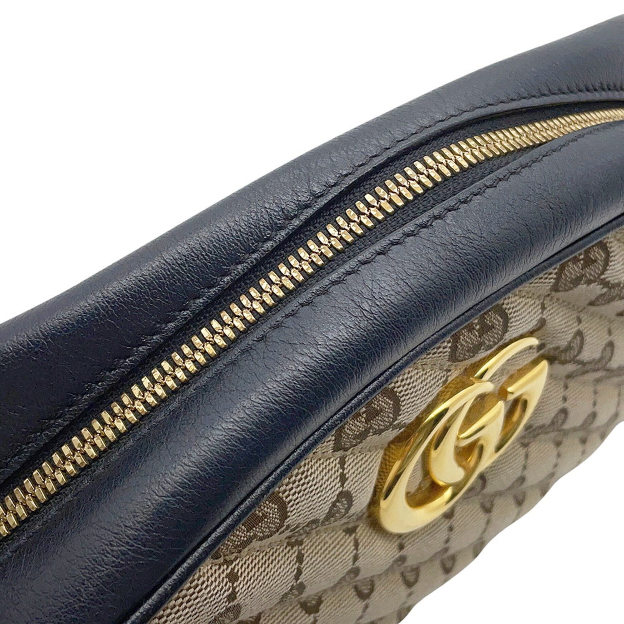 Gucci Beige Black Gg Canvas Handbag Shoulder Bag (Pre-Owned)