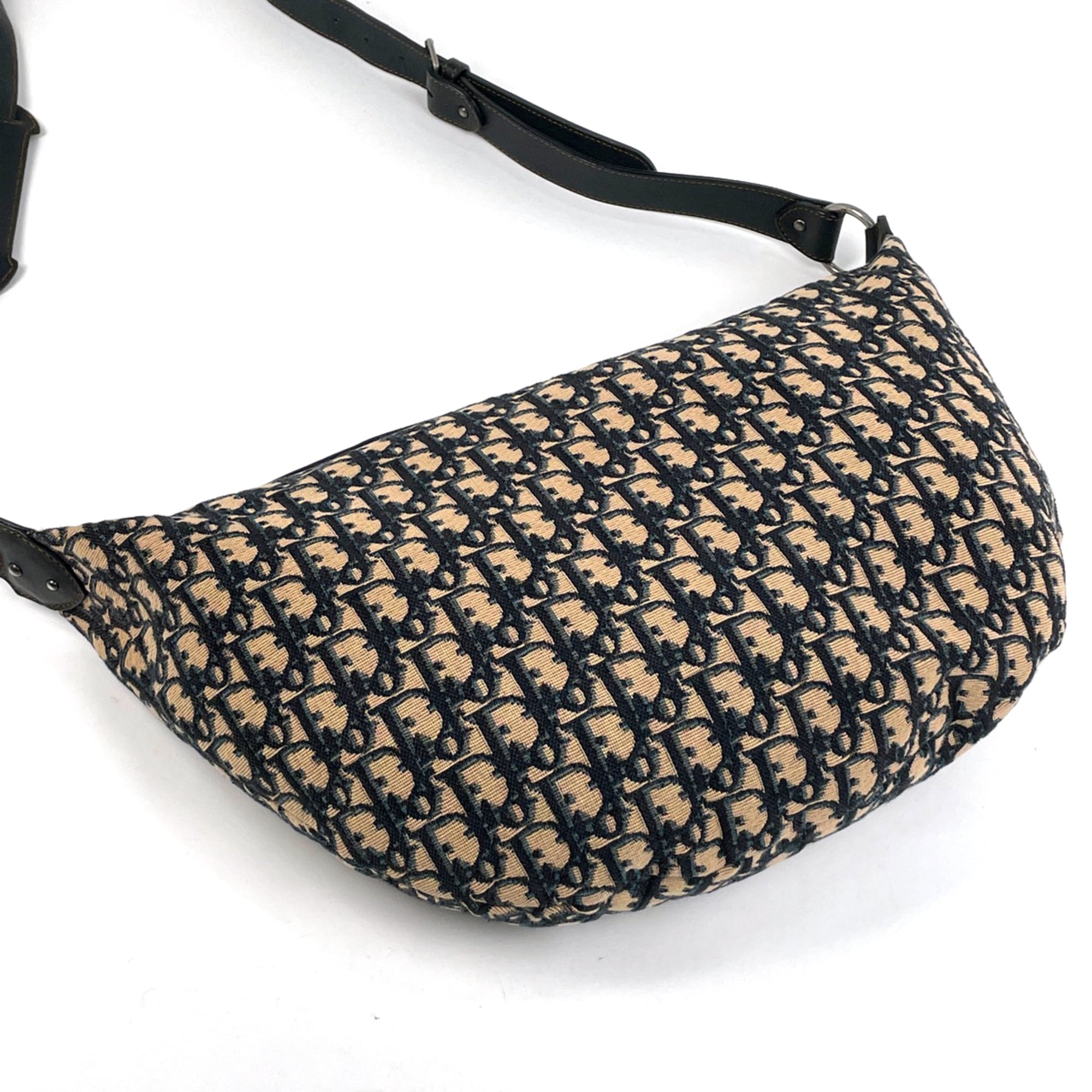 Christian Dior Trotter Beige Navy Canvas Leather Shoulder Bag (Pre-Owned)