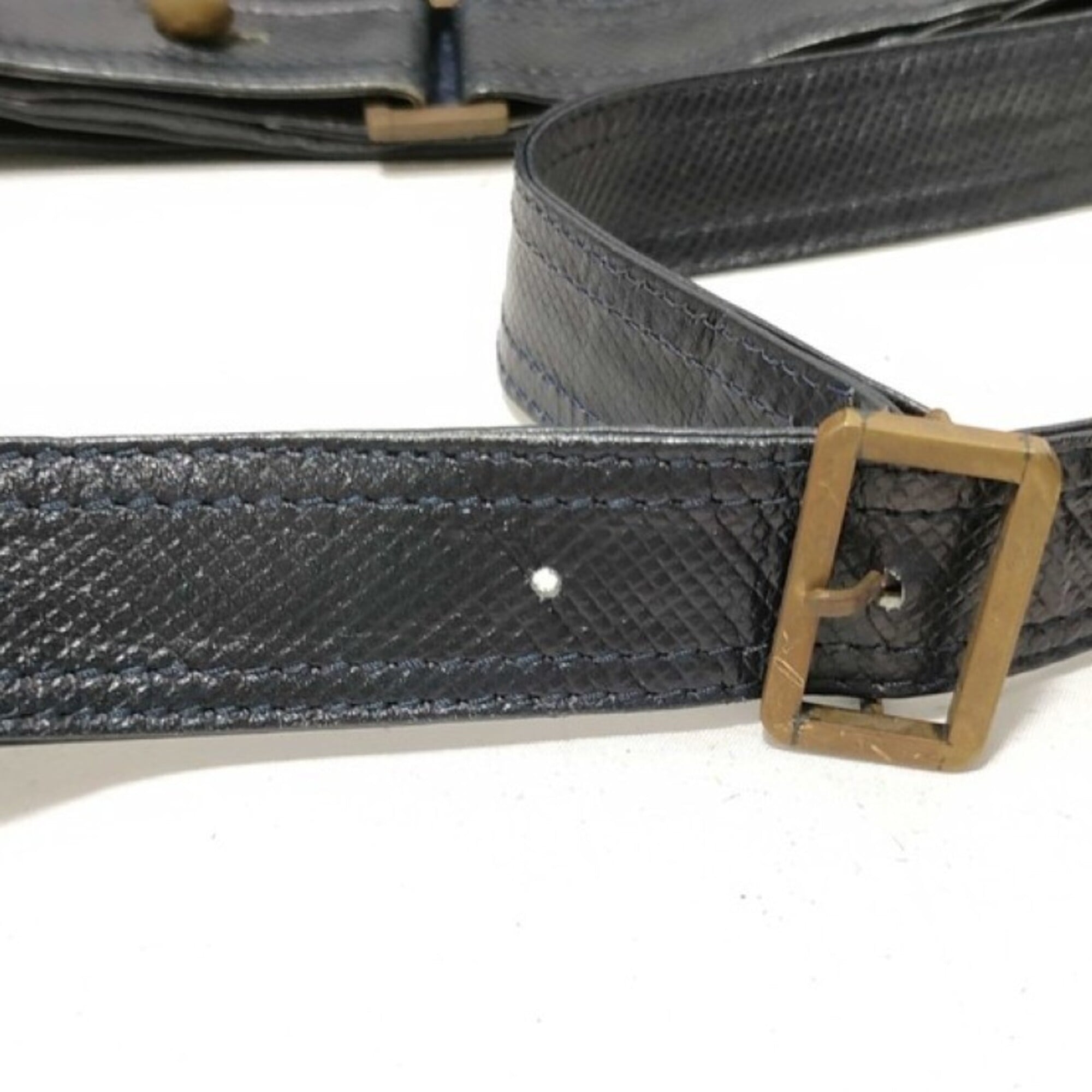 Bottega Veneta Intrecciato Navy Canvas Leather Shoulder Bag (Pre-Owned)
