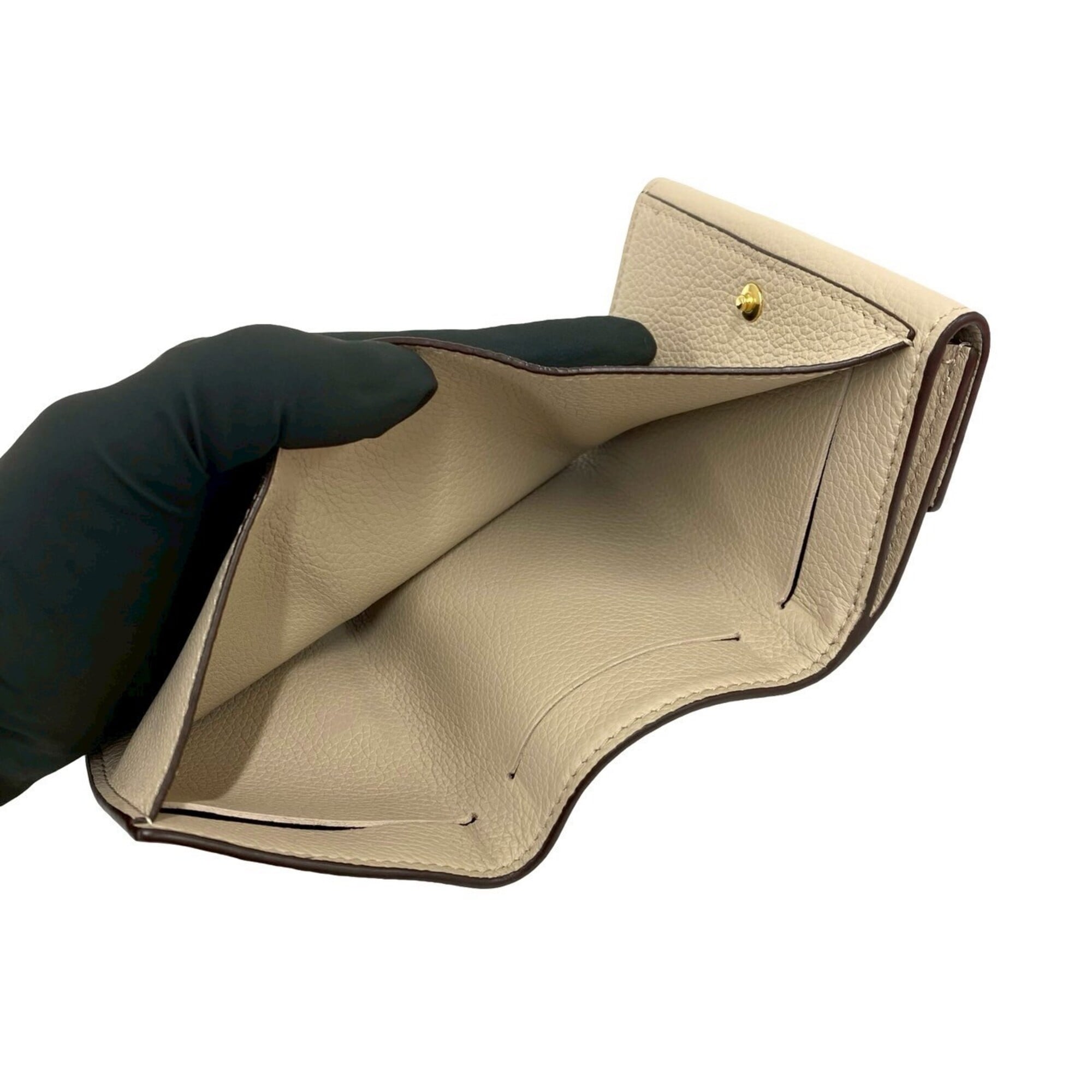 Louis Vuitton Beige Gray Leather Wallet (Tri-Fold) (Pre-Owned)