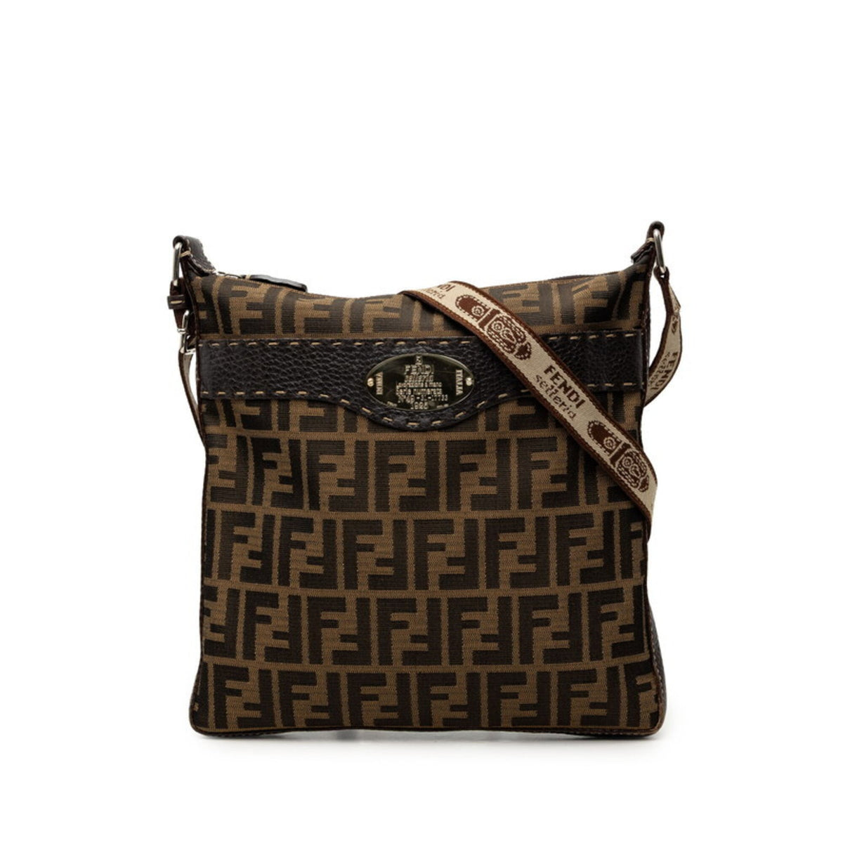 Fendi Brown Leather Canvas Shoulder Bag (Pre-Owned)