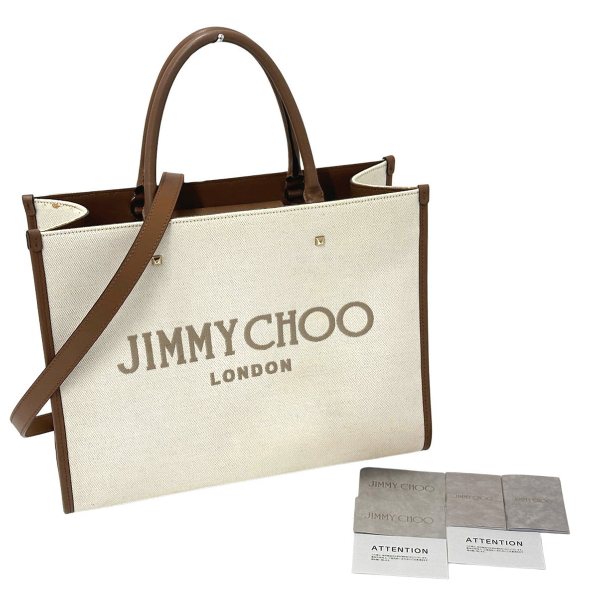 Jimmy Choo Black Brown Ivory Off-White Canvas Handbag Shoulder Bag (Pre-Owned)