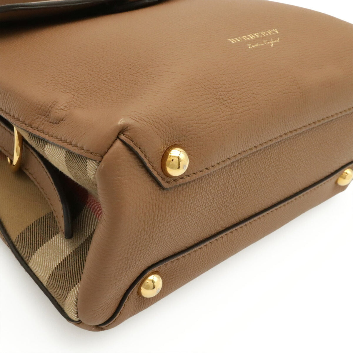 Burberry House Check Sand Leather Canvas Handbag Shoulder Bag (Pre-Owned)