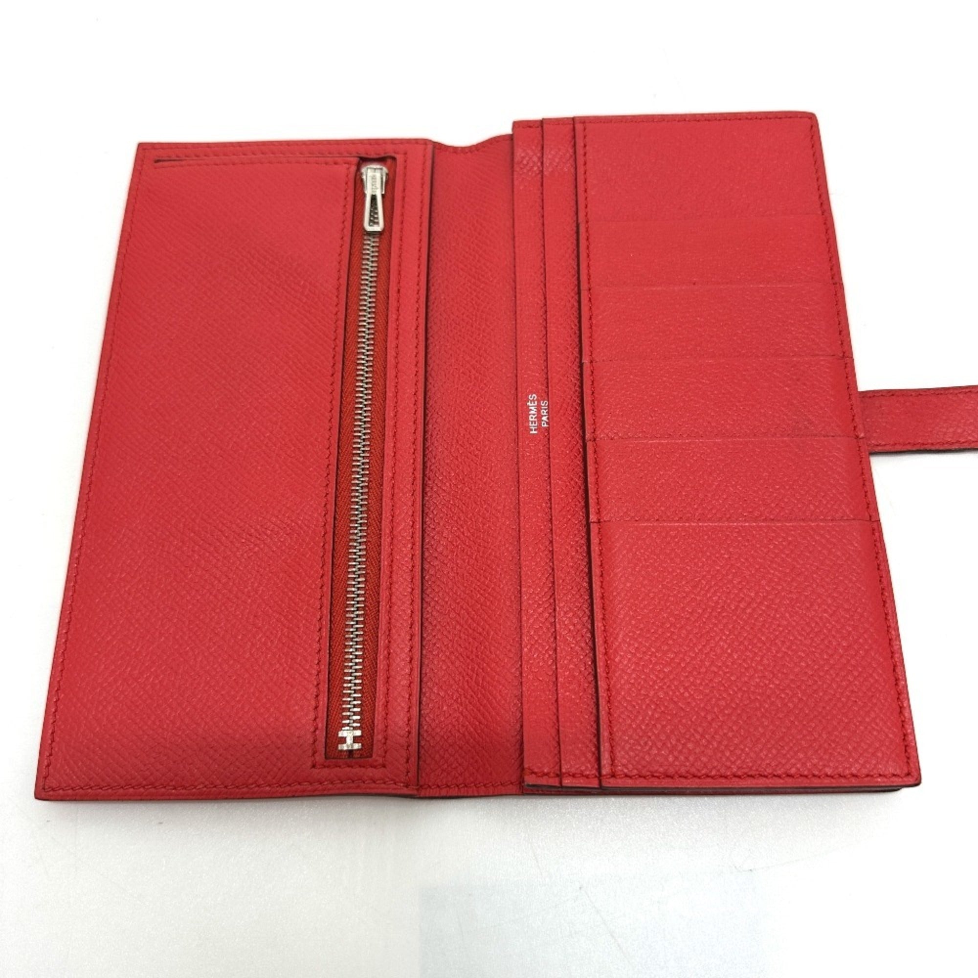 Hermes Red Color Epsom Leather Long Wallet (Bi-Fold) (Pre-Owned)