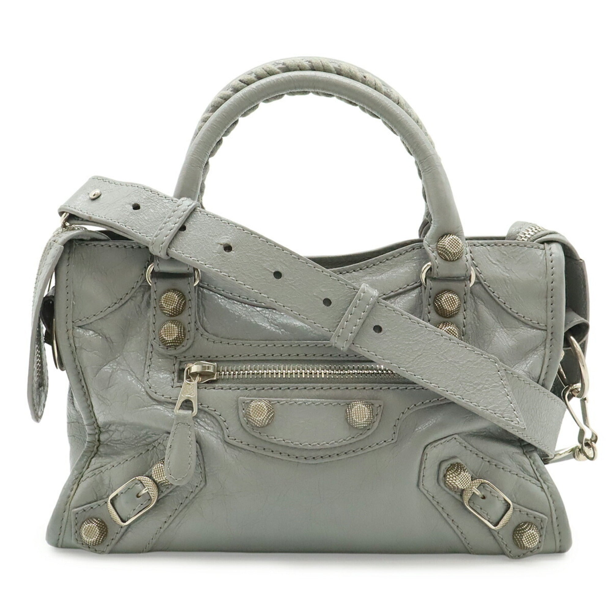 Balenciaga Gray Leather Handbag Shoulder Bag (Pre-Owned)