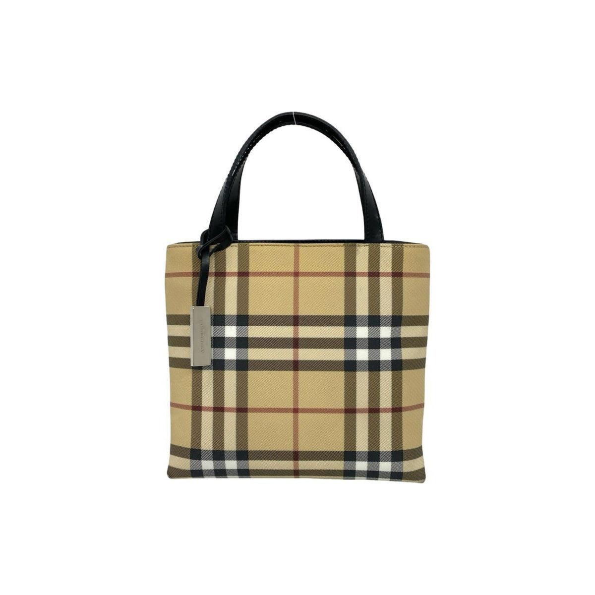 Burberry Beige Black Canvas Leather Handbag Tote Bag (Pre-Owned)
