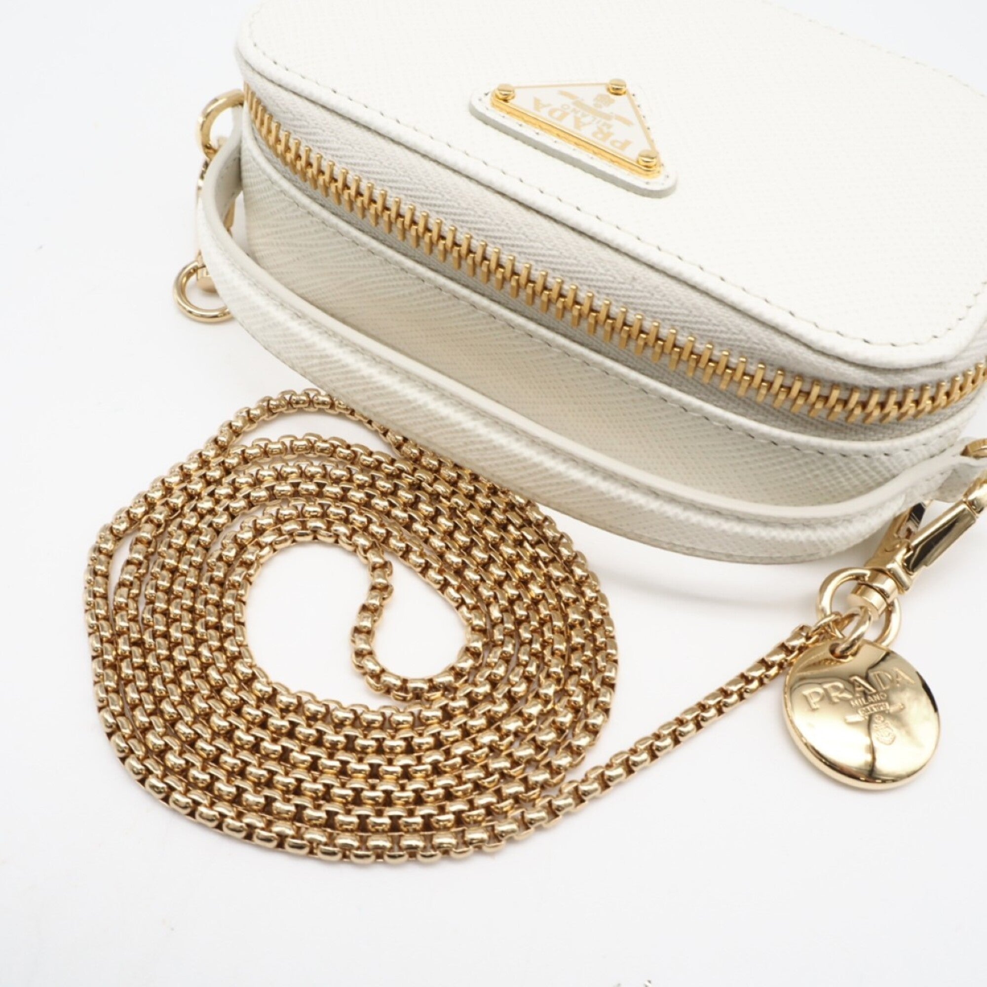 Prada Saffiano White Saffiano Pouch Shoulder Bag (Pre-Owned)