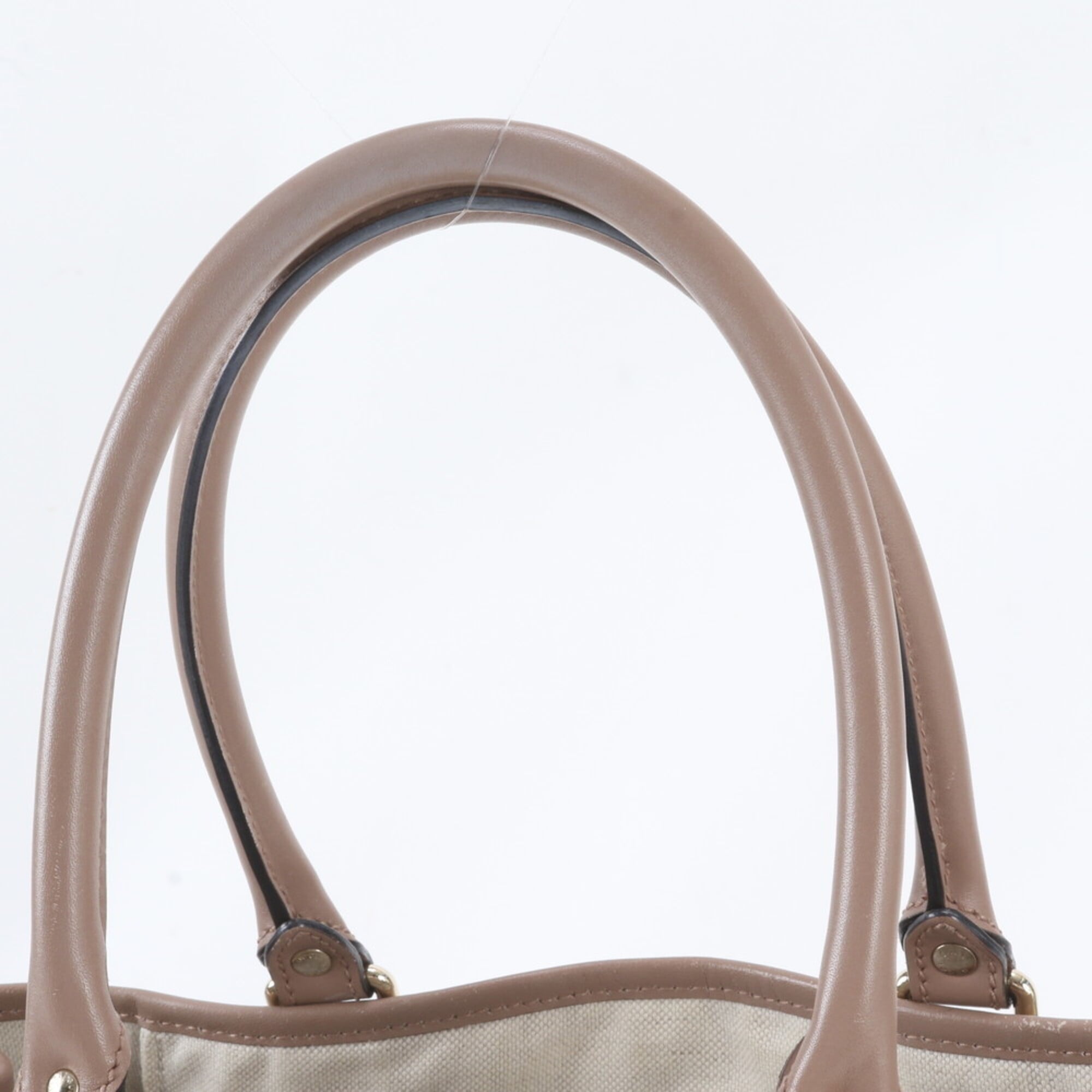 Gucci Sherry Line Pink Beige Leather Coated Canvas Handbag Shoulder Bag Tote Bag (Pre-Owned)