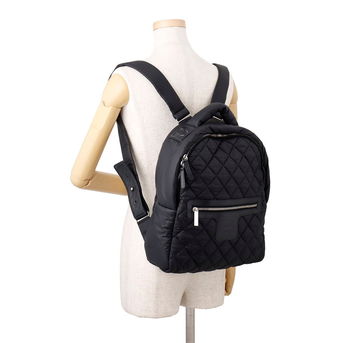 Chanel Black Nylon Leather Backpack Handbag (Pre-Owned)