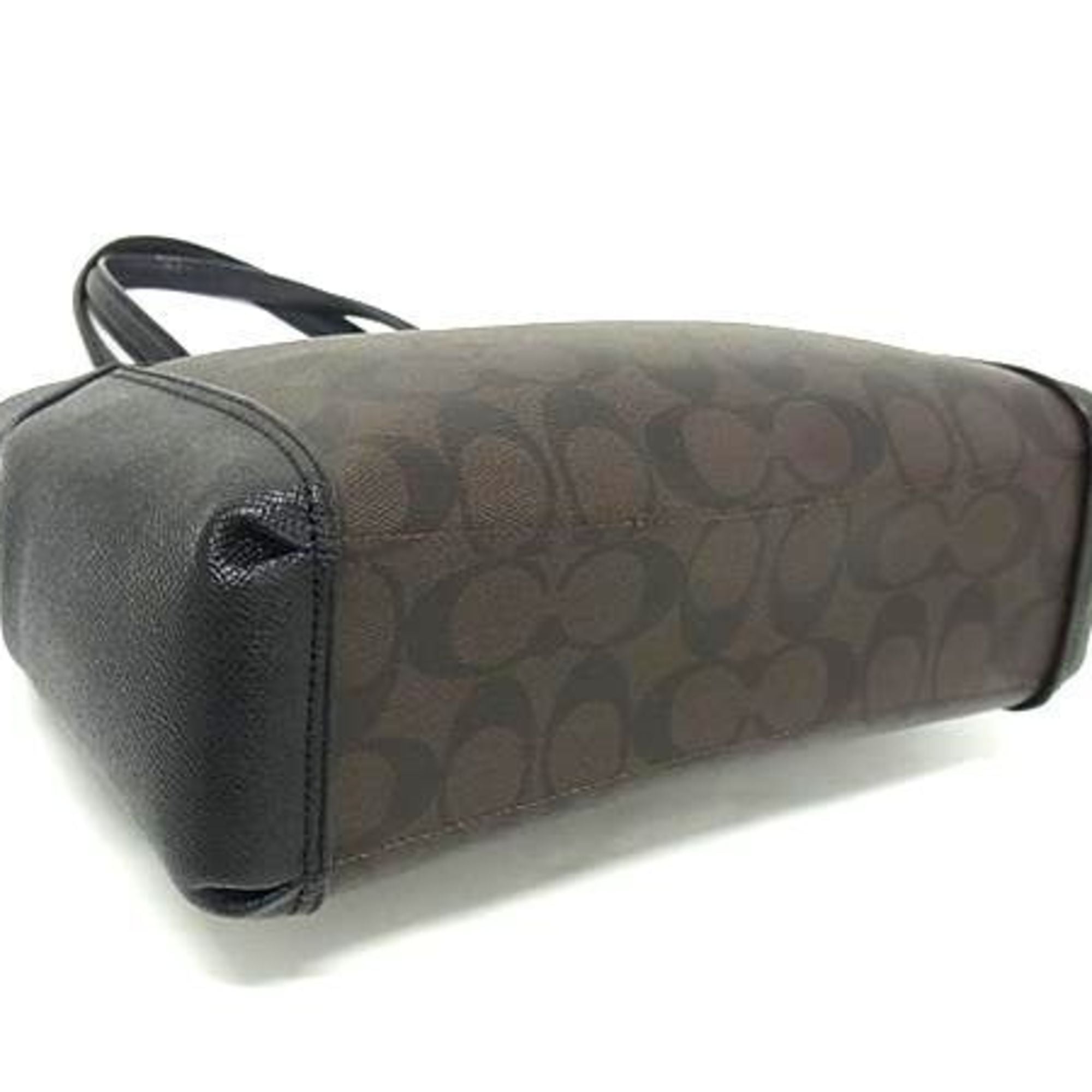 Coach Signature Black Brown Pvc Leather Handbag (Pre-Owned)