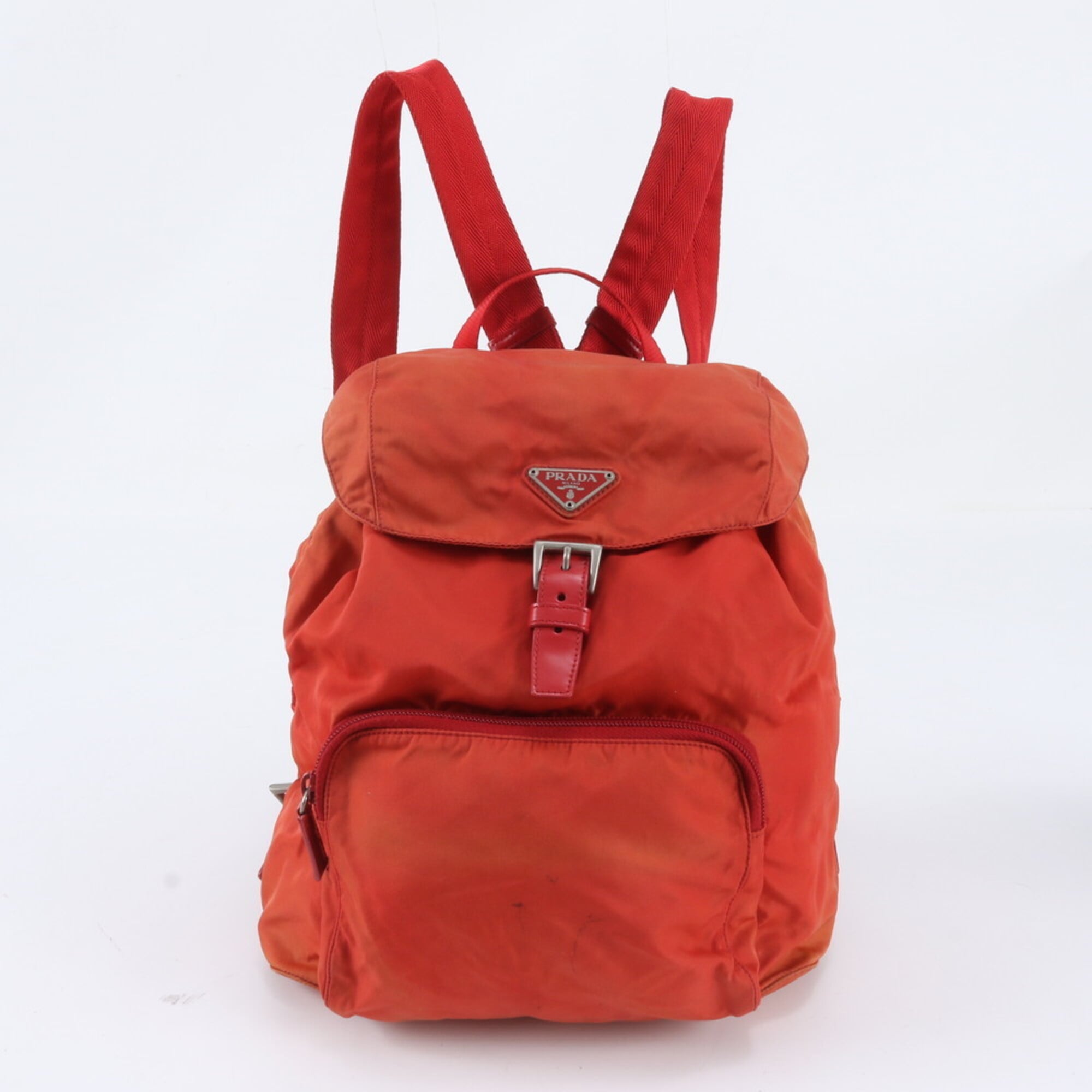 Prada Red Color Nylon Leather Backpack Shoulder Bag (Pre-Owned)