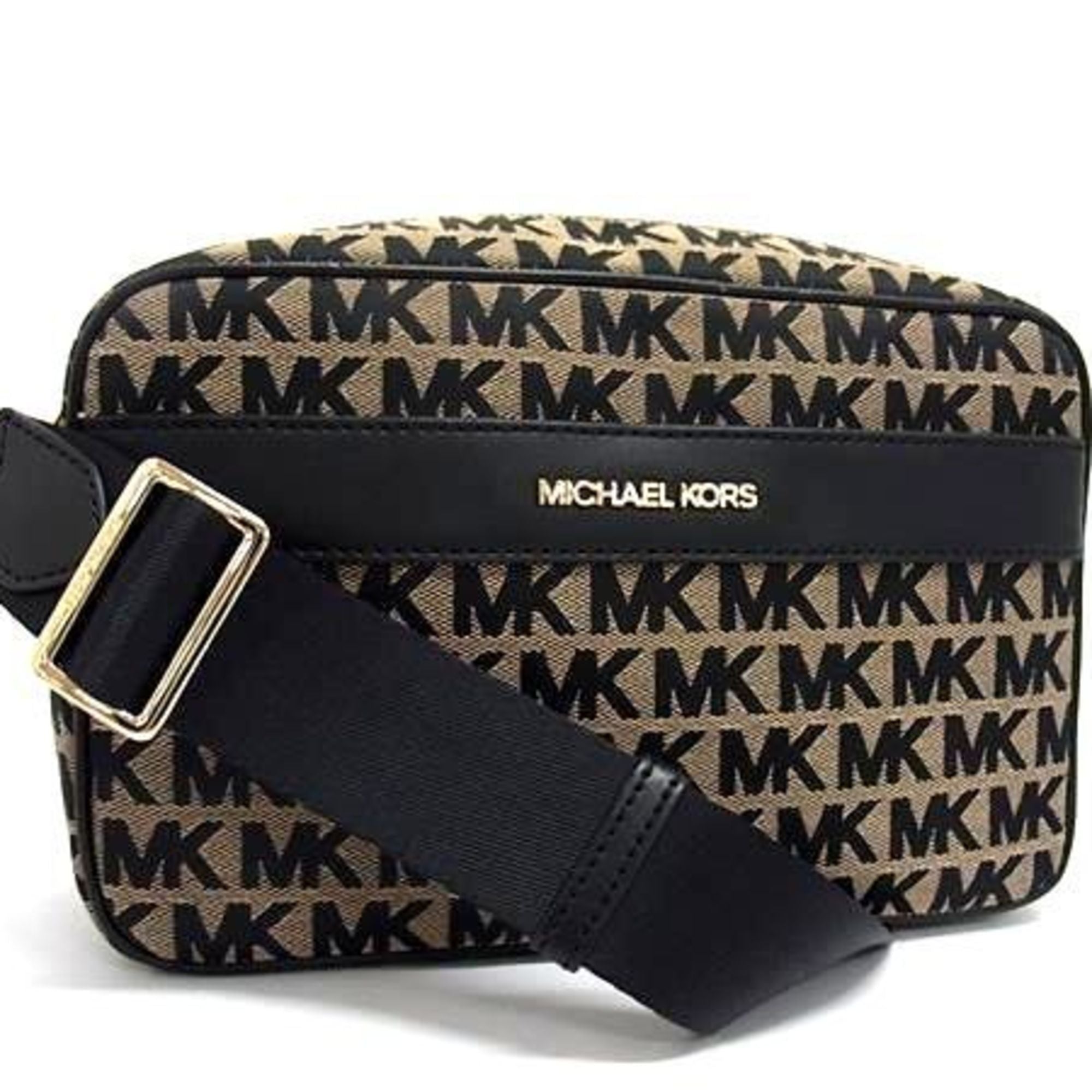 Michael Kors Beige Black Canvas Leather Handbag Shoulder Bag (Pre-Owned)