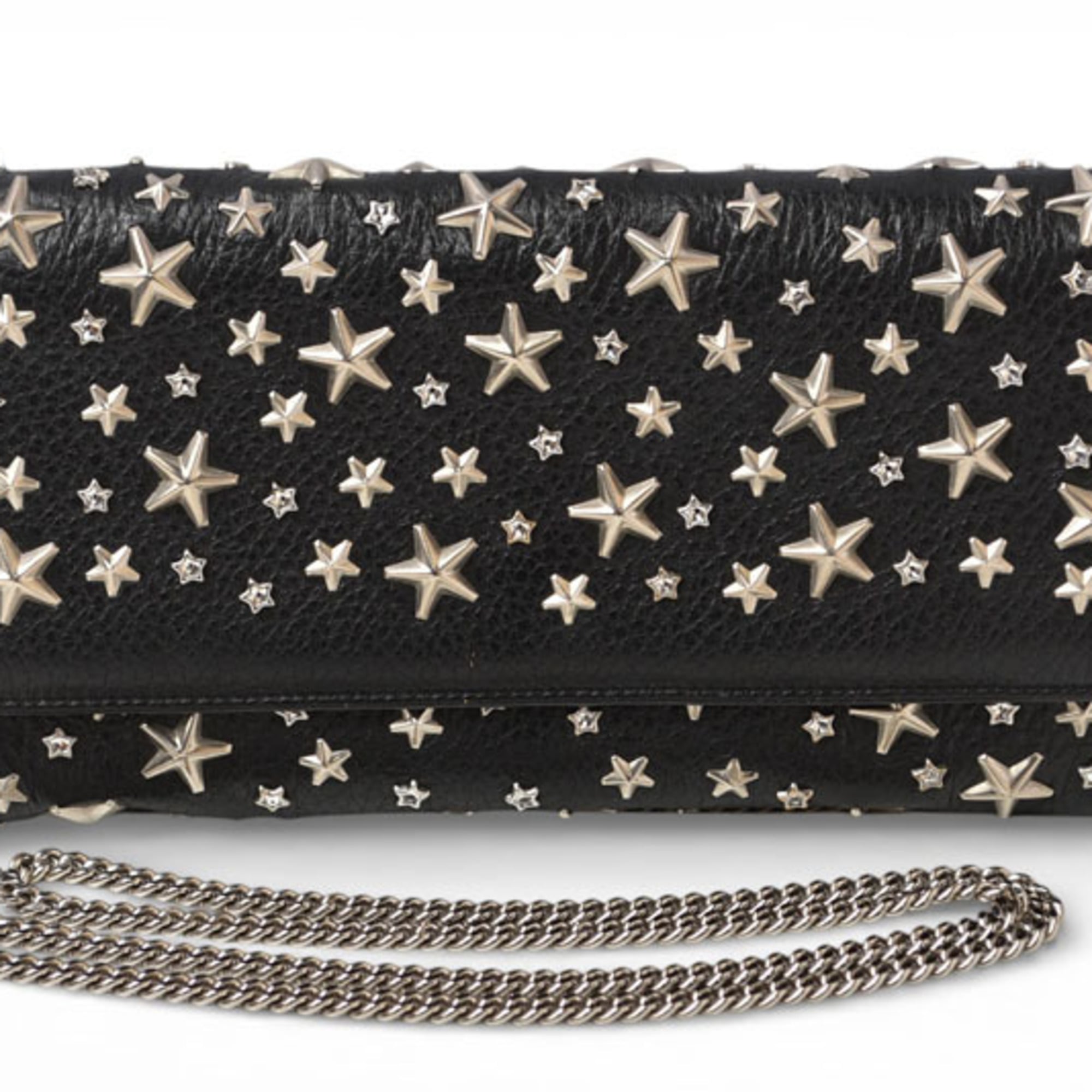 Jimmy Choo Black Leather Rhinestone Chain/Shoulder Wallet (Pre-Owned)
