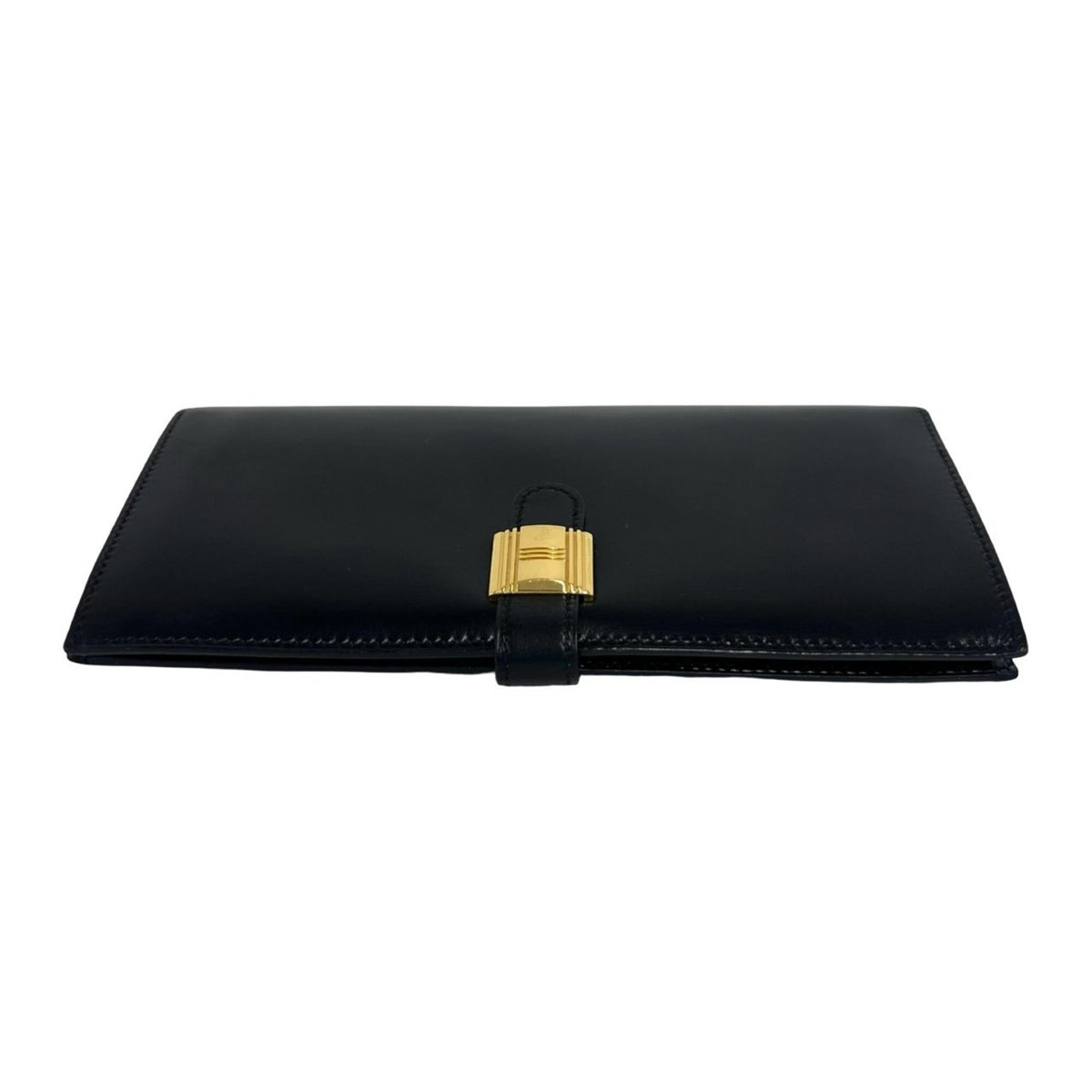 Hermes Black Box Calf Leather Long Wallet (Bi-Fold) (Pre-Owned)