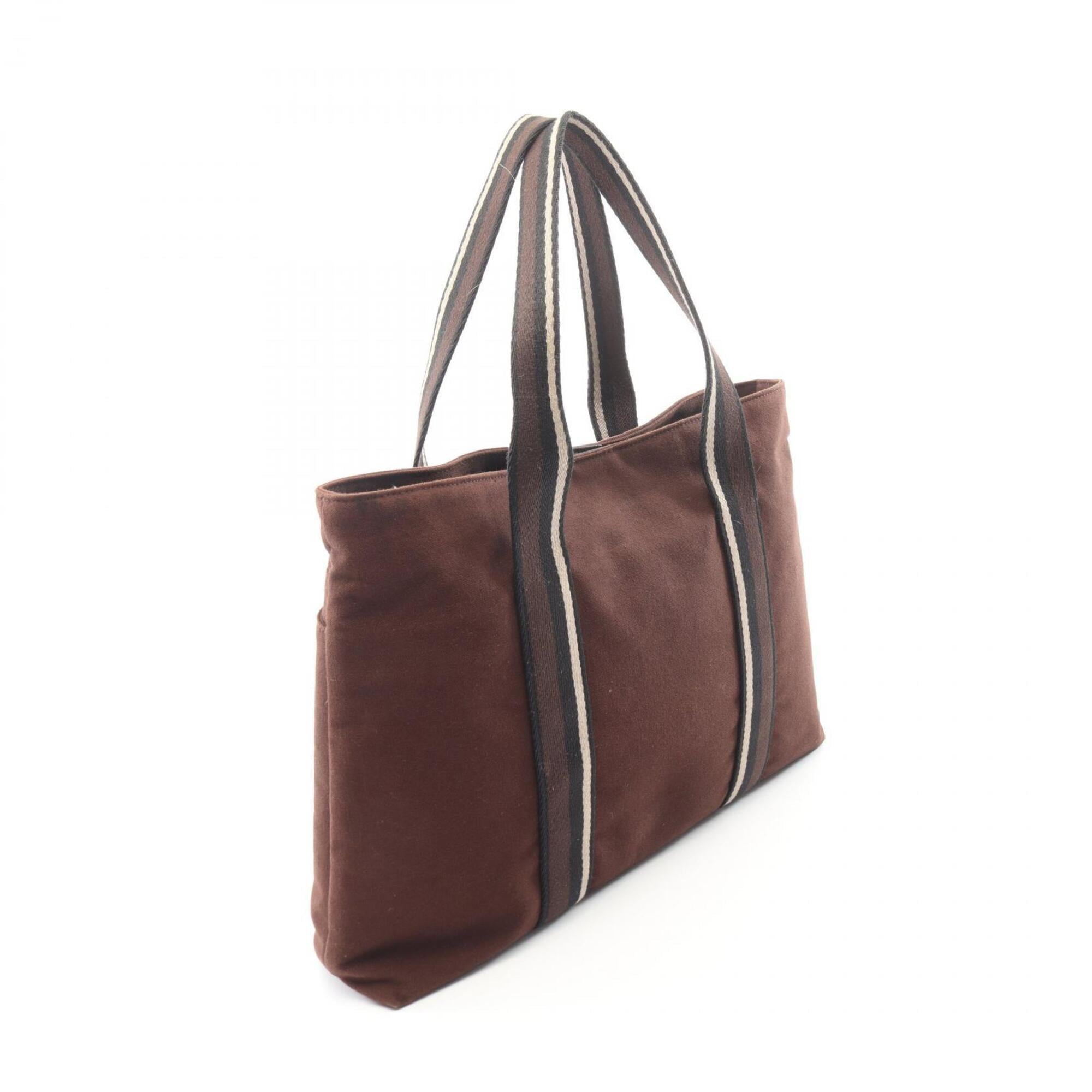 Hermes Brown Canvas Leather Handbag Tote Bag (Pre-Owned)