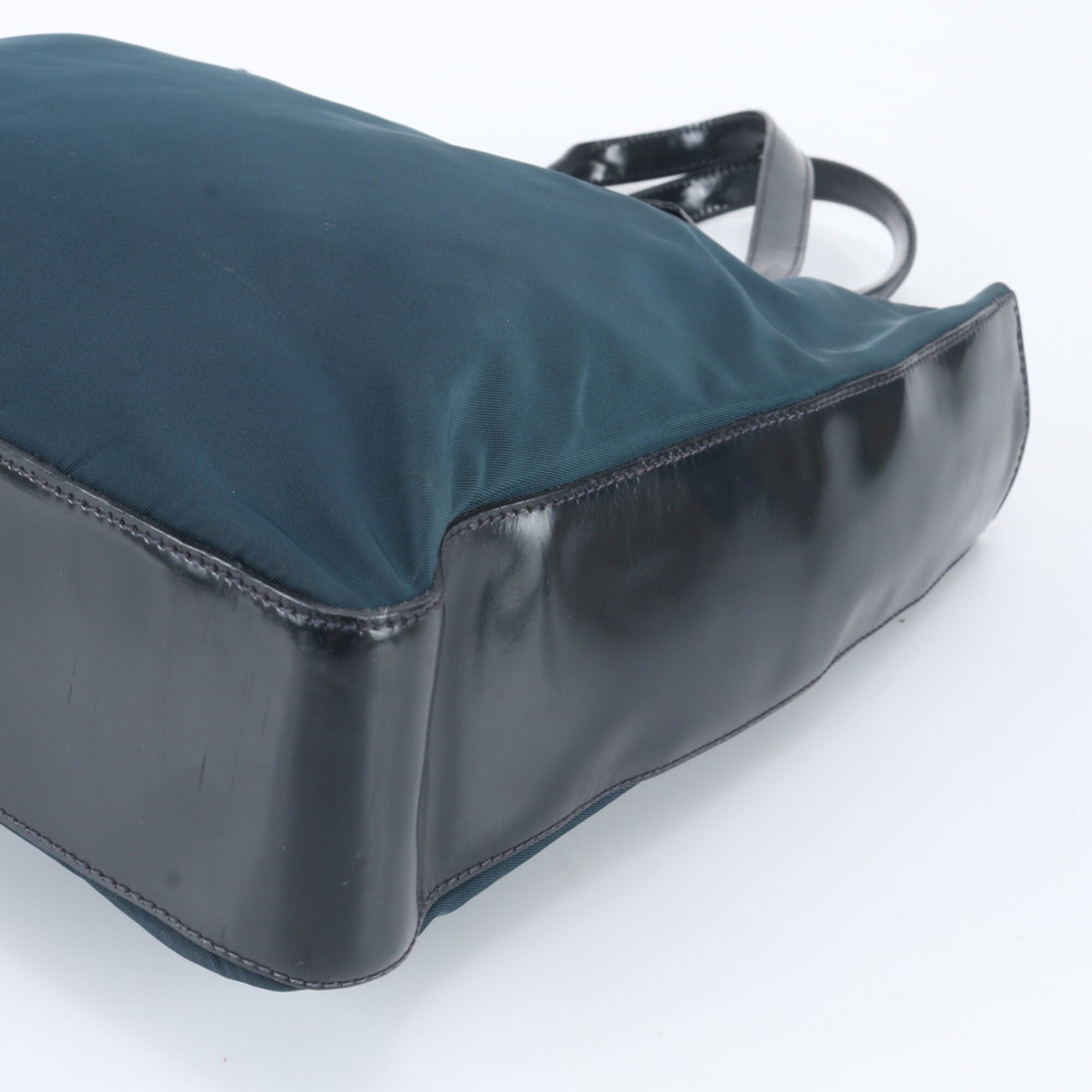 Prada Dark Green Nylon Leather Shoulder Bag Tote Bag (Pre-Owned)