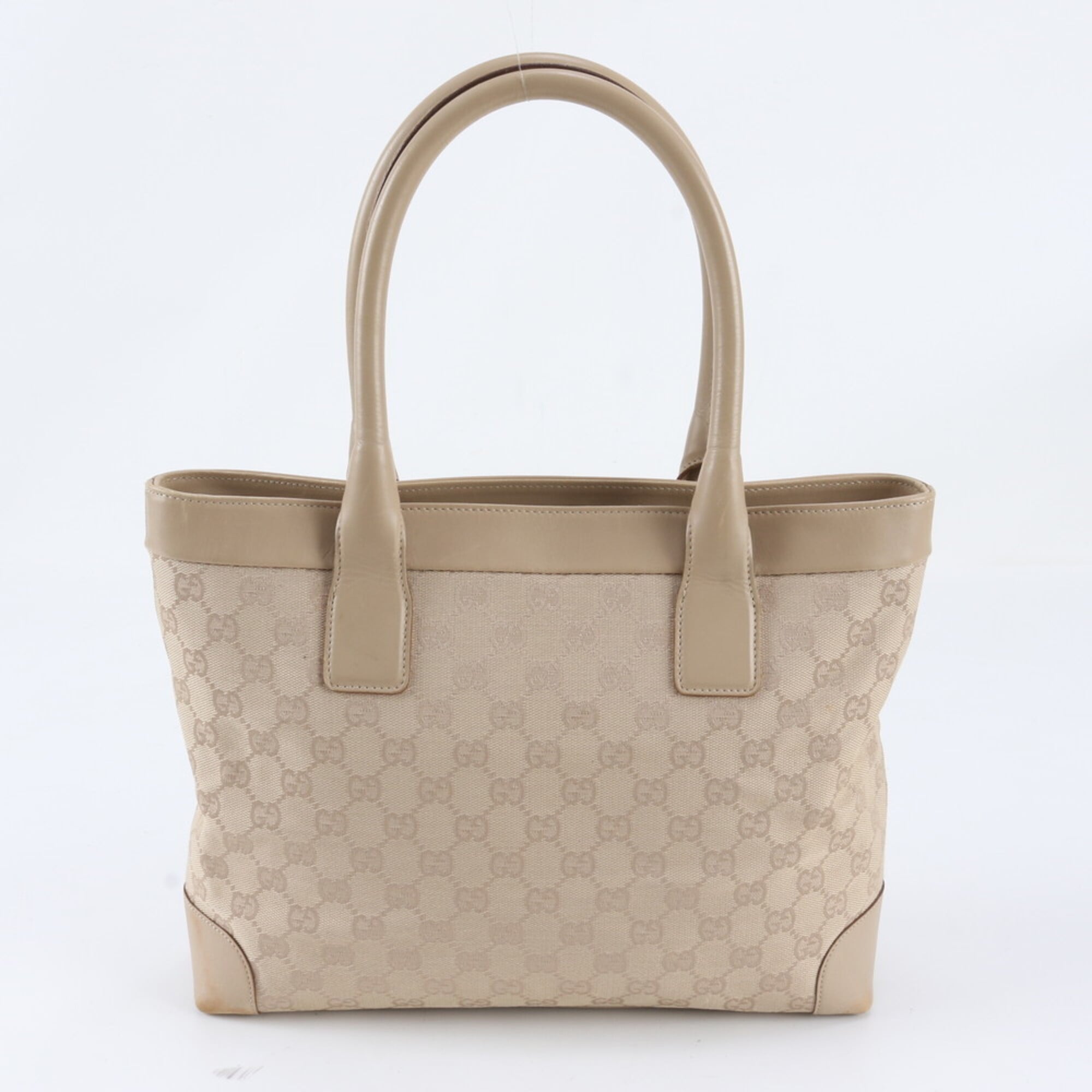 Gucci Light Beige Leather Canvas Handbag Tote Bag (Pre-Owned)