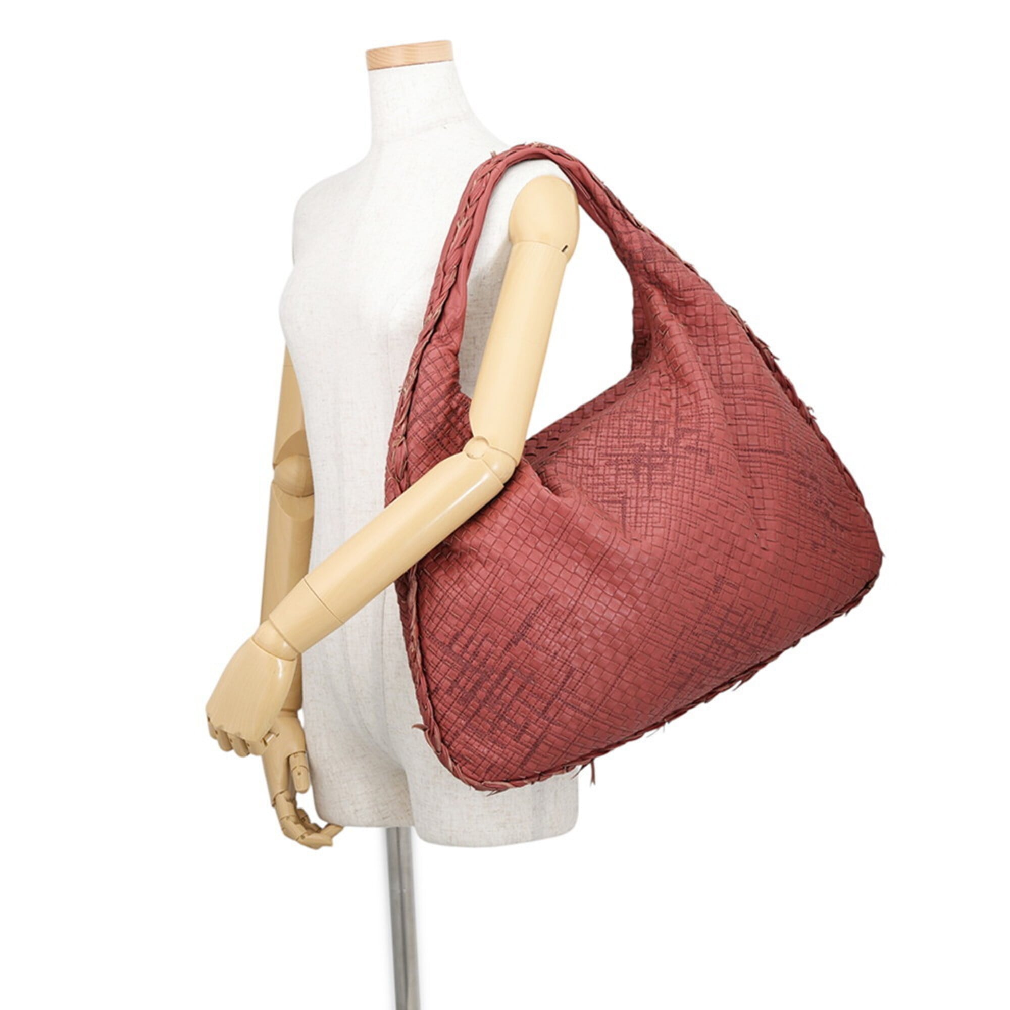 Bottega Veneta Intrecciato Red Color Leather Handbag Shoulder Bag (Pre-Owned)