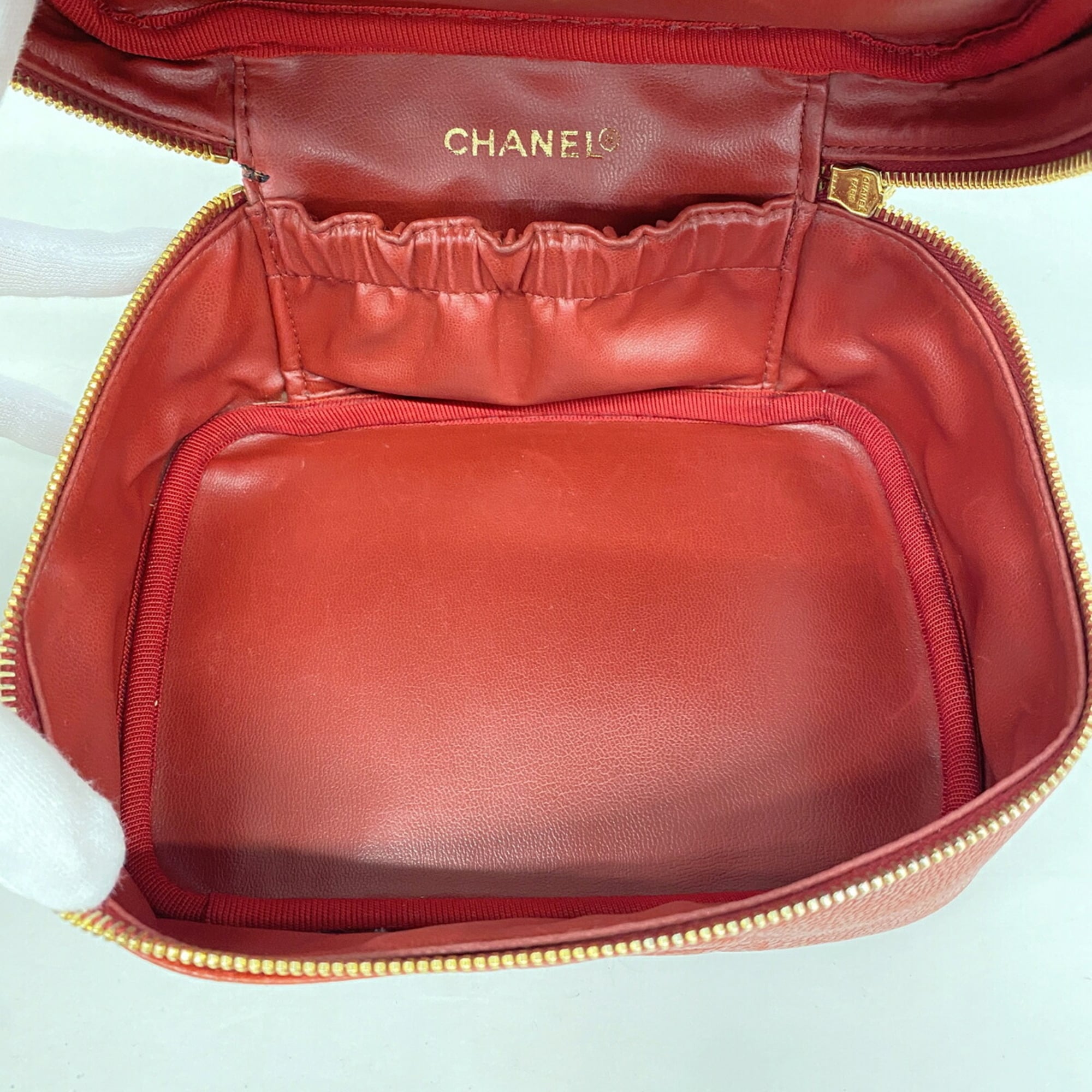 Chanel Red Color Grained Calfskin Vanity Bag (Pre-Owned)