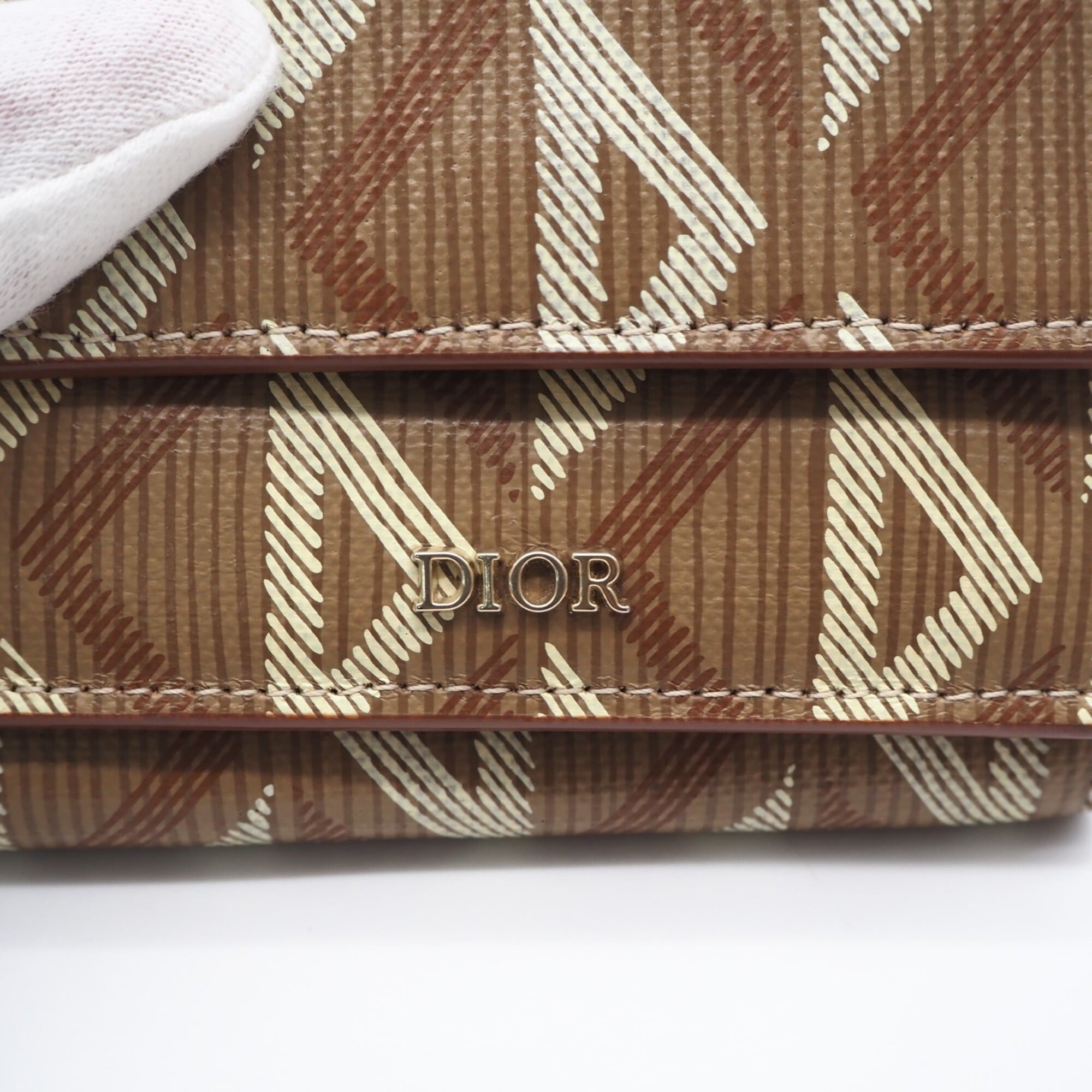 Christian Dior Brown Cream Coated Canvas Leather Wallet (Tri-Fold) (Pre-Owned)