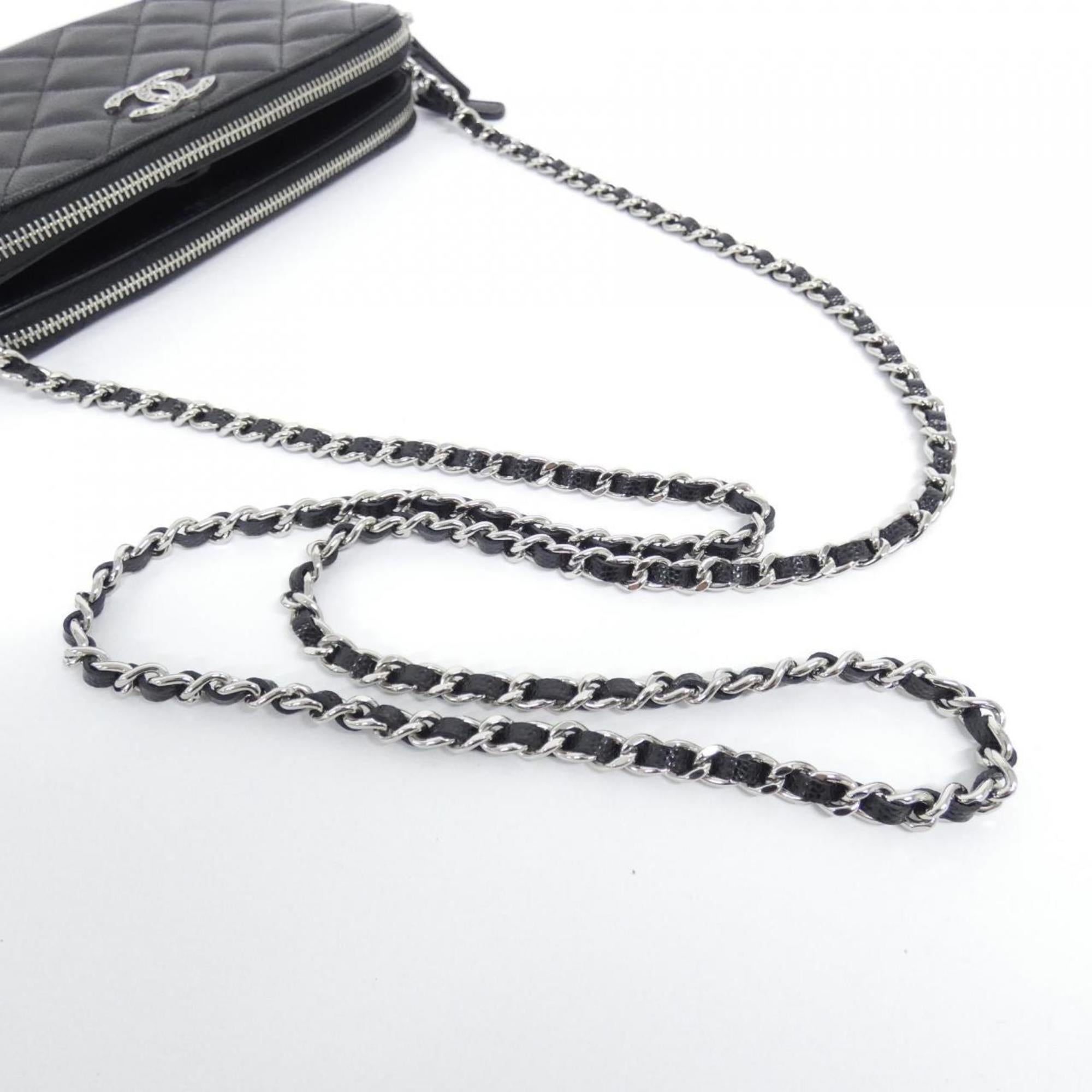 Chanel Black Grained Calfskin Chain/Shoulder Wallet (Pre-Owned)