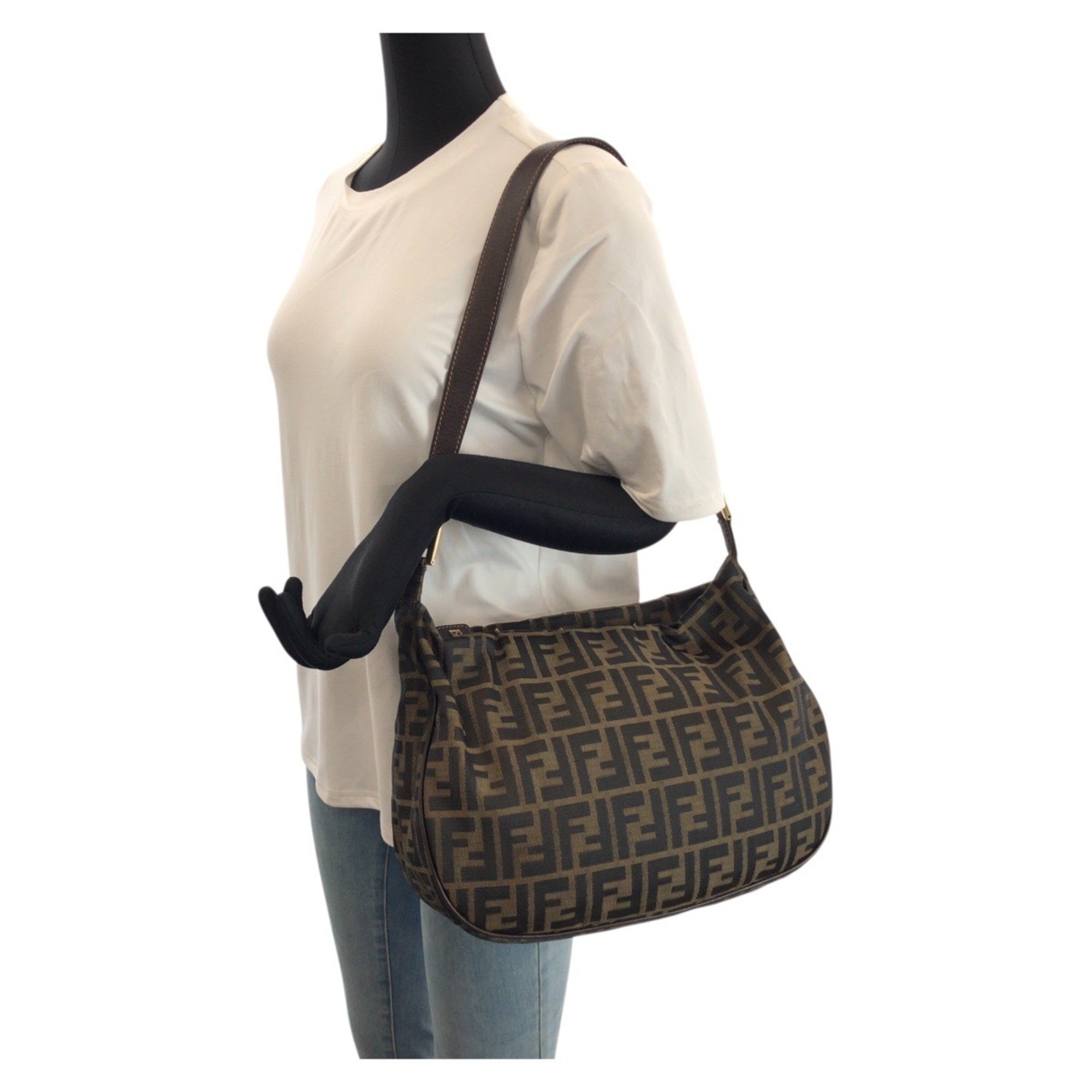 Fendi Dark Brown Canvas Messenger Bag Shoulder Bag (Pre-Owned)