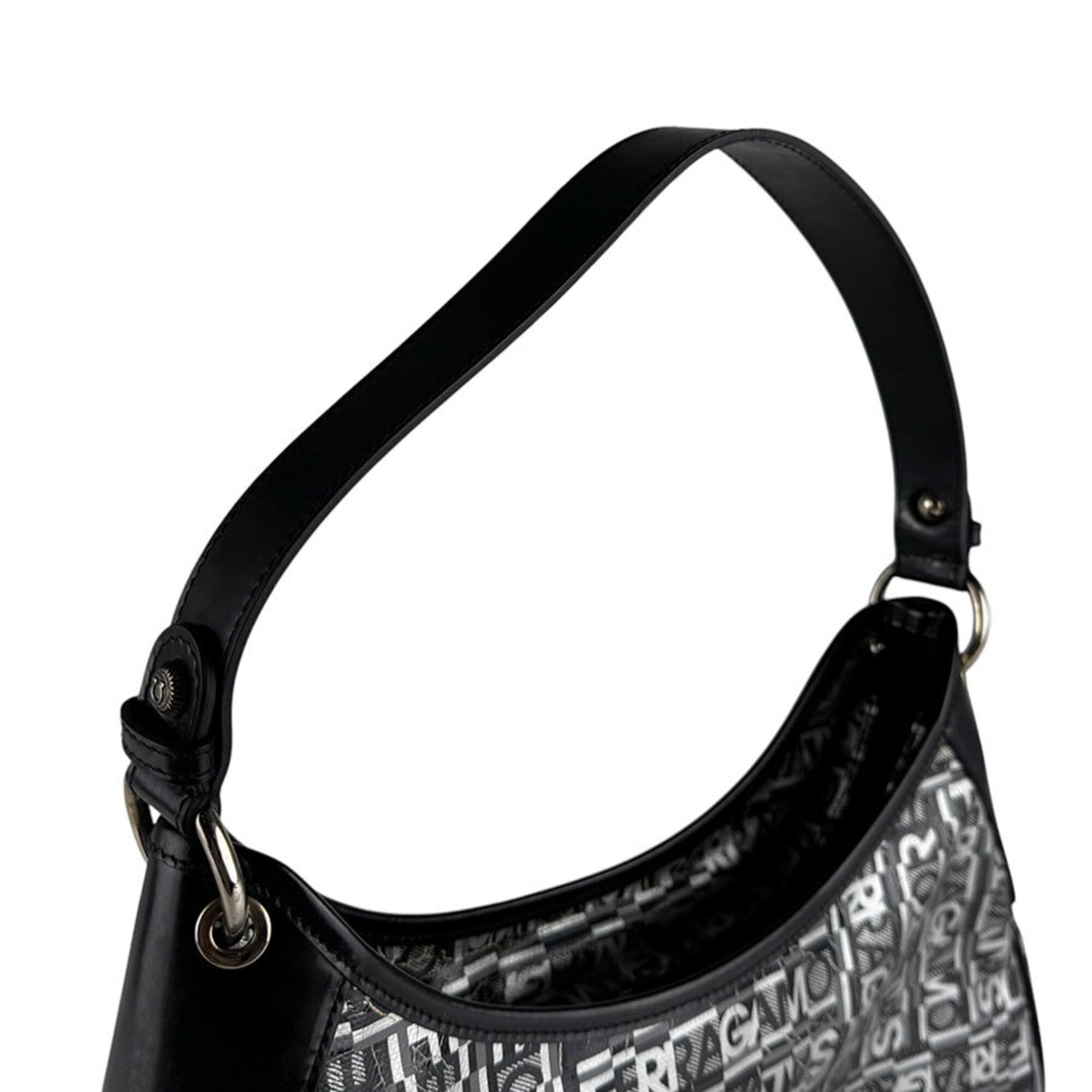 Salvatore Ferragamo Black Coated Canvas Leather Shoulder Bag (Pre-Owned)