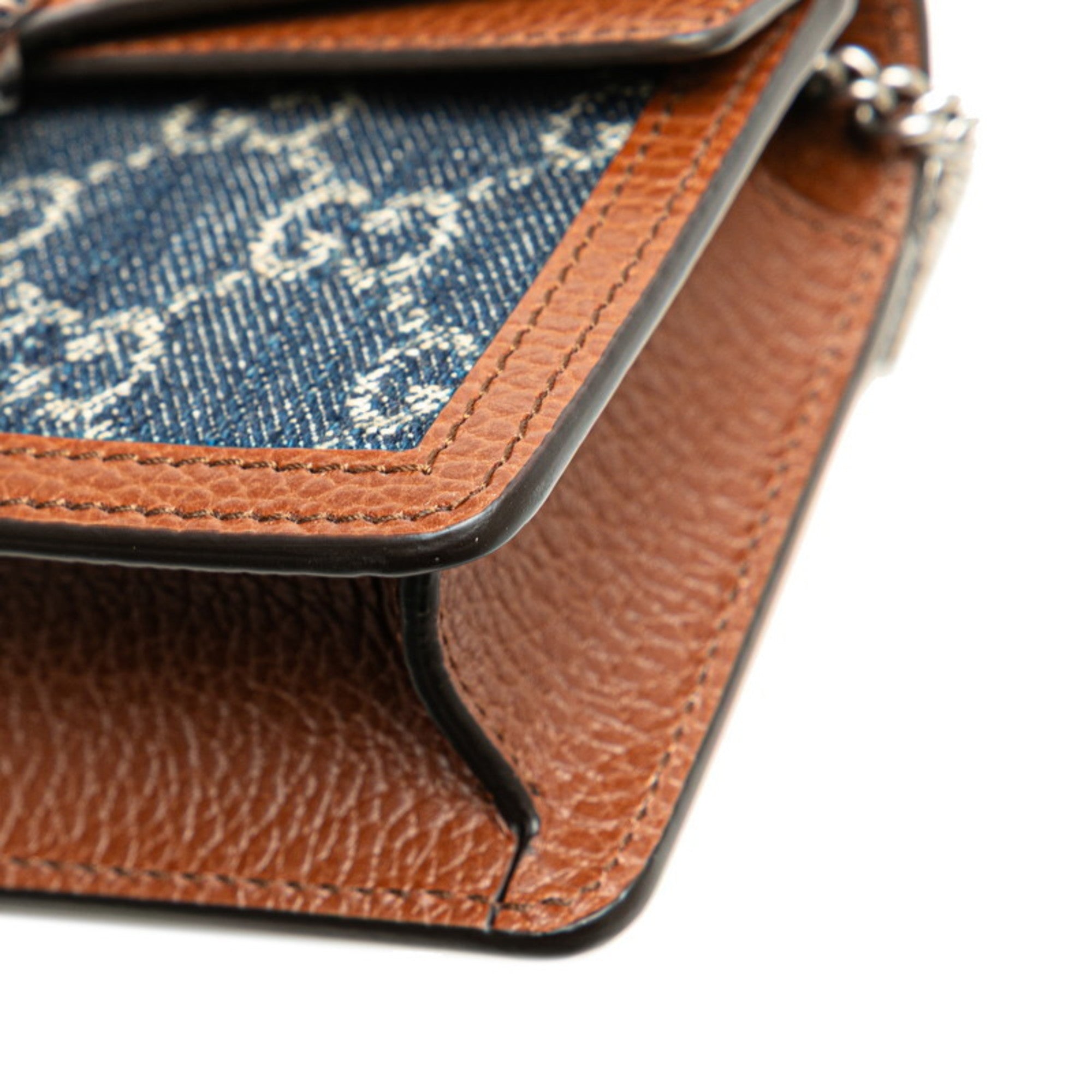 Gucci Brown Denim Leather Shoulder Bag (Pre-Owned)