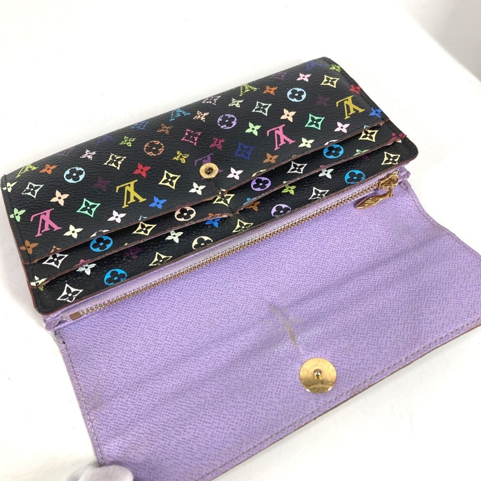Louis Vuitton Black Multi-Color Purple Monogram Multicolore Canvas Long Wallet (Bi-Fold) (Pre-Owned)