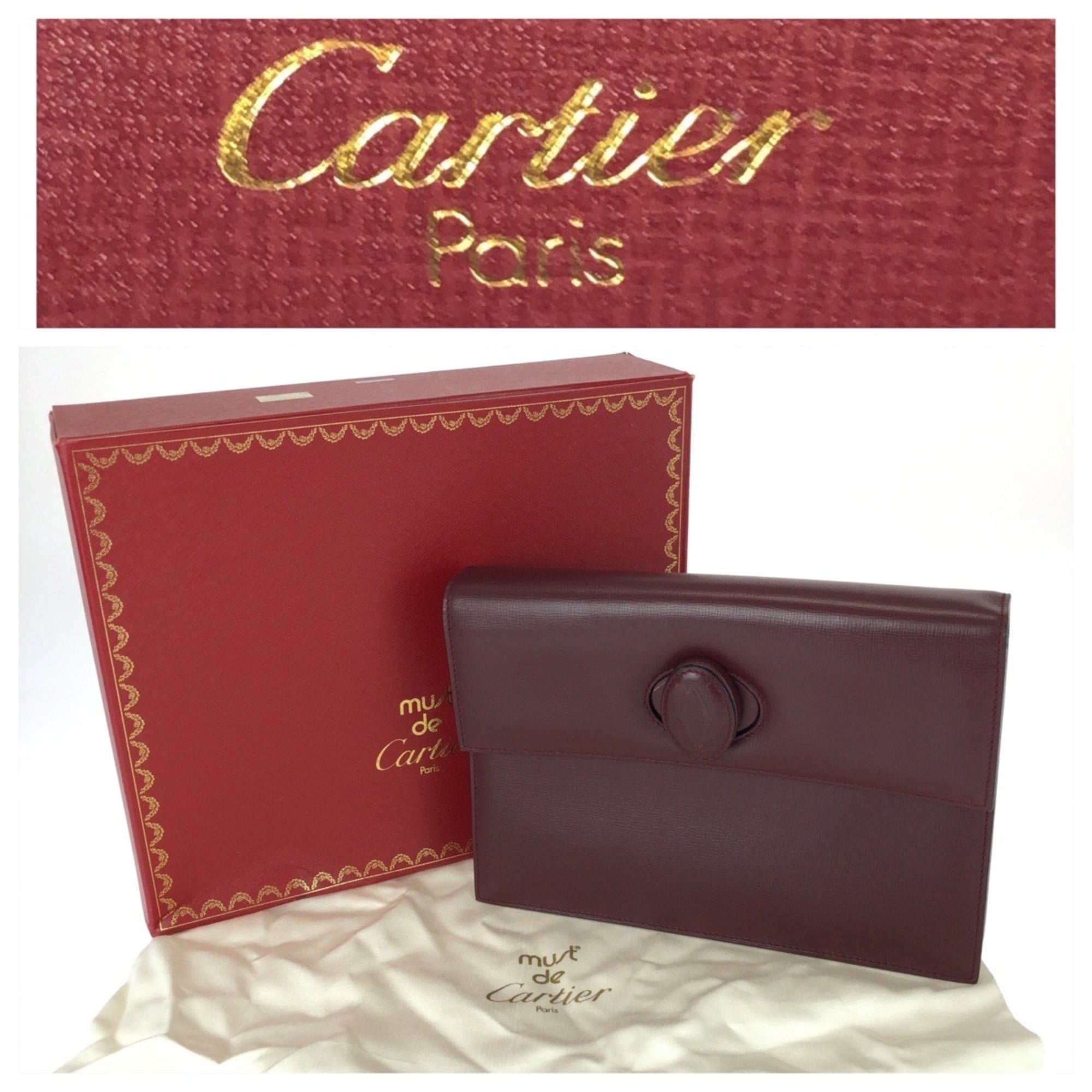 Cartier Bordeaux Wine Red Leather Clutch Bag (Pre-Owned)