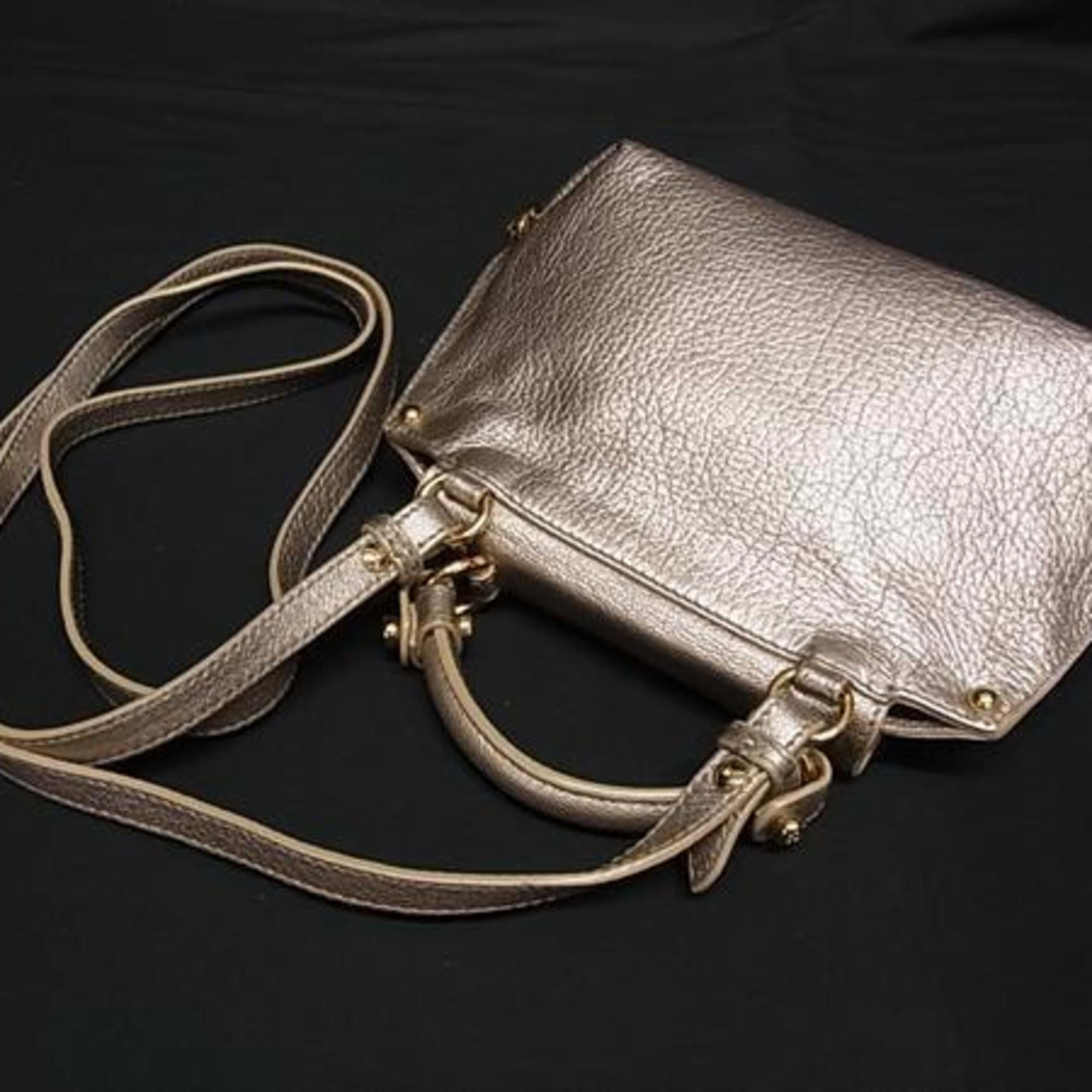 Salvatore Ferragamo Gancini Metallic Pink Beige Leather Handbag Shoulder Bag Tote Bag (Pre-Owned)