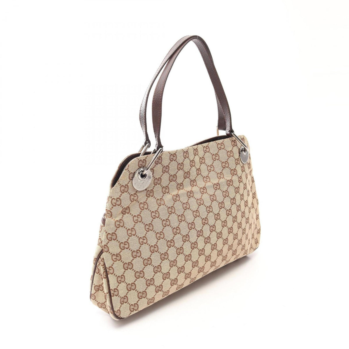 Gucci Beige Brown Leather Canvas Handbag Shoulder Bag (Pre-Owned)