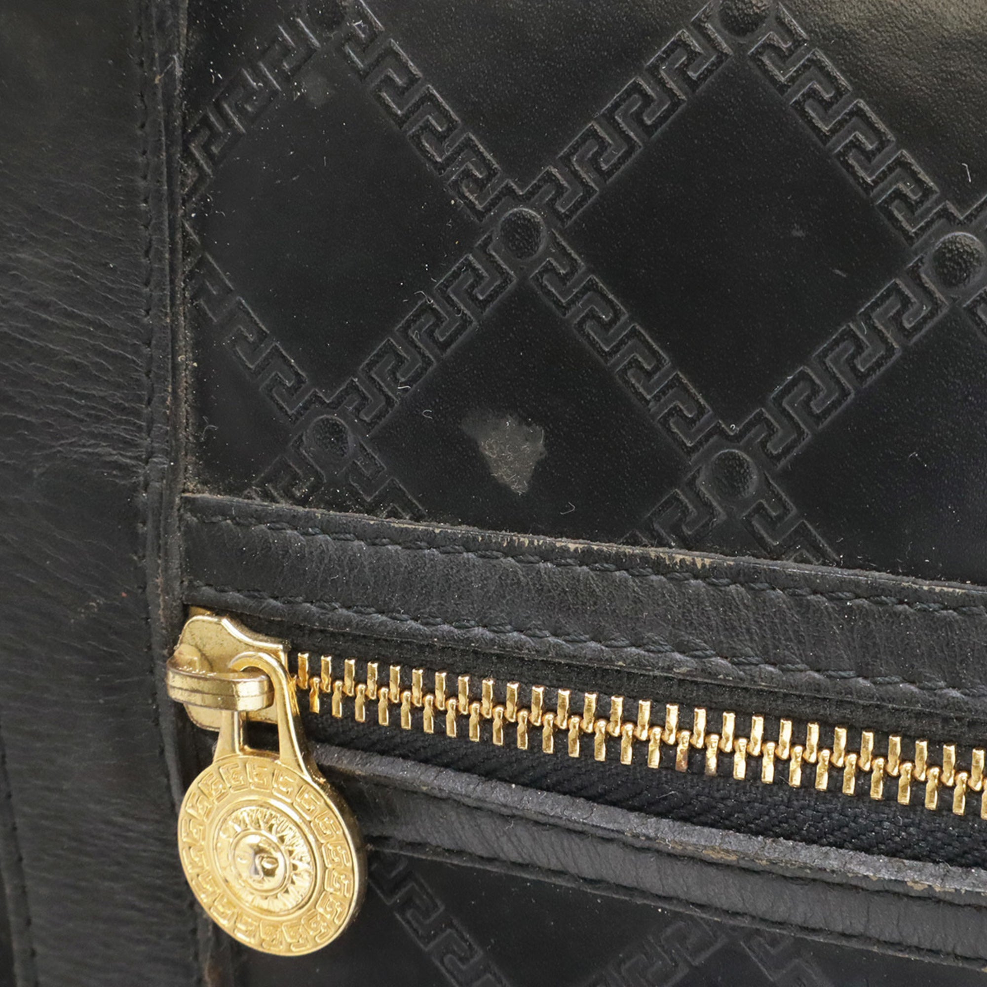 Versace Black Coated Canvas Leather Boston Bag (Pre-Owned)