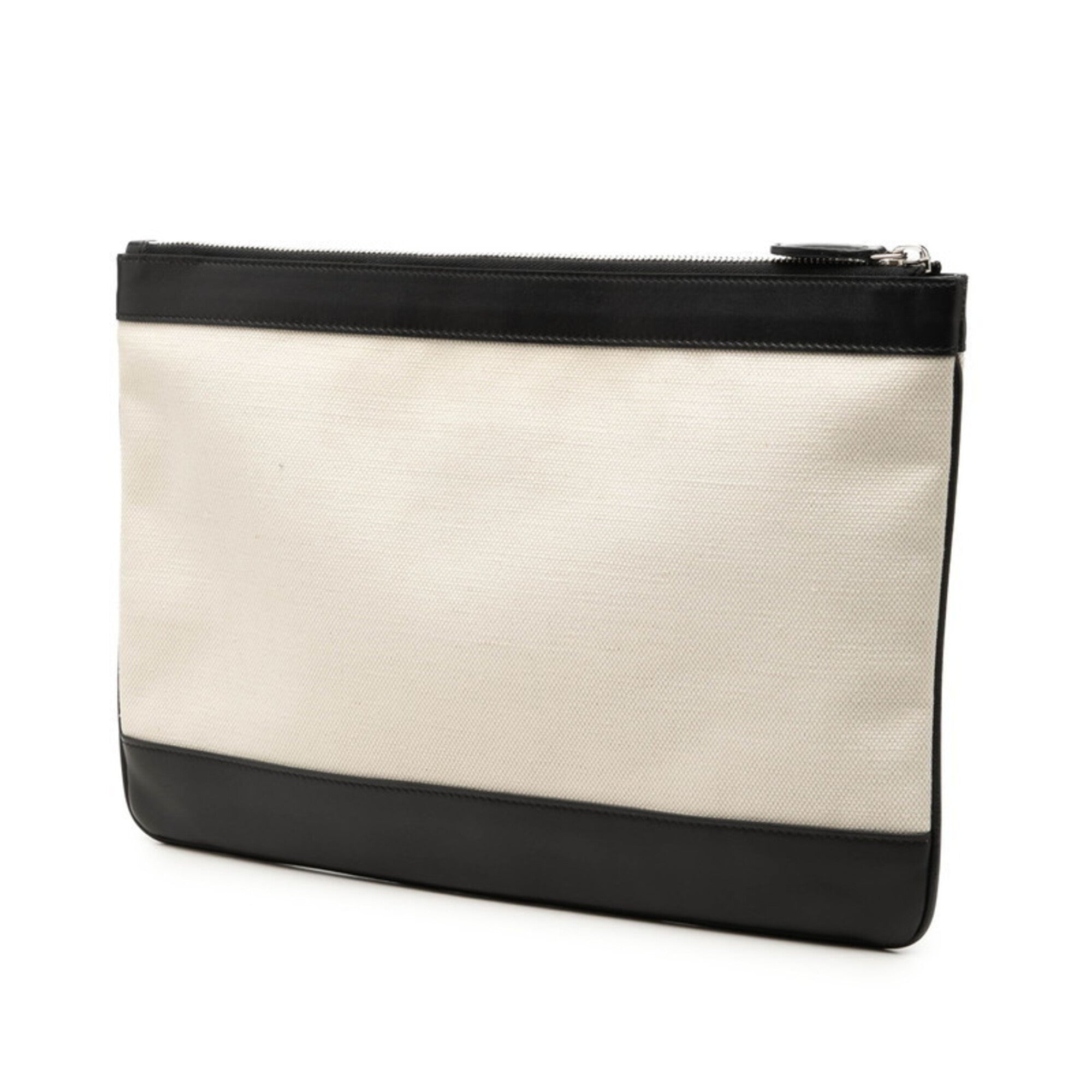 Balenciaga Beige Black Canvas Leather Clutch Bag (Pre-Owned)