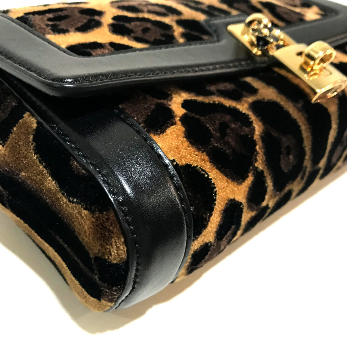 Dolce & Gabbana Black Brown Velvet Leather Shoulder Bag (Pre-Owned)