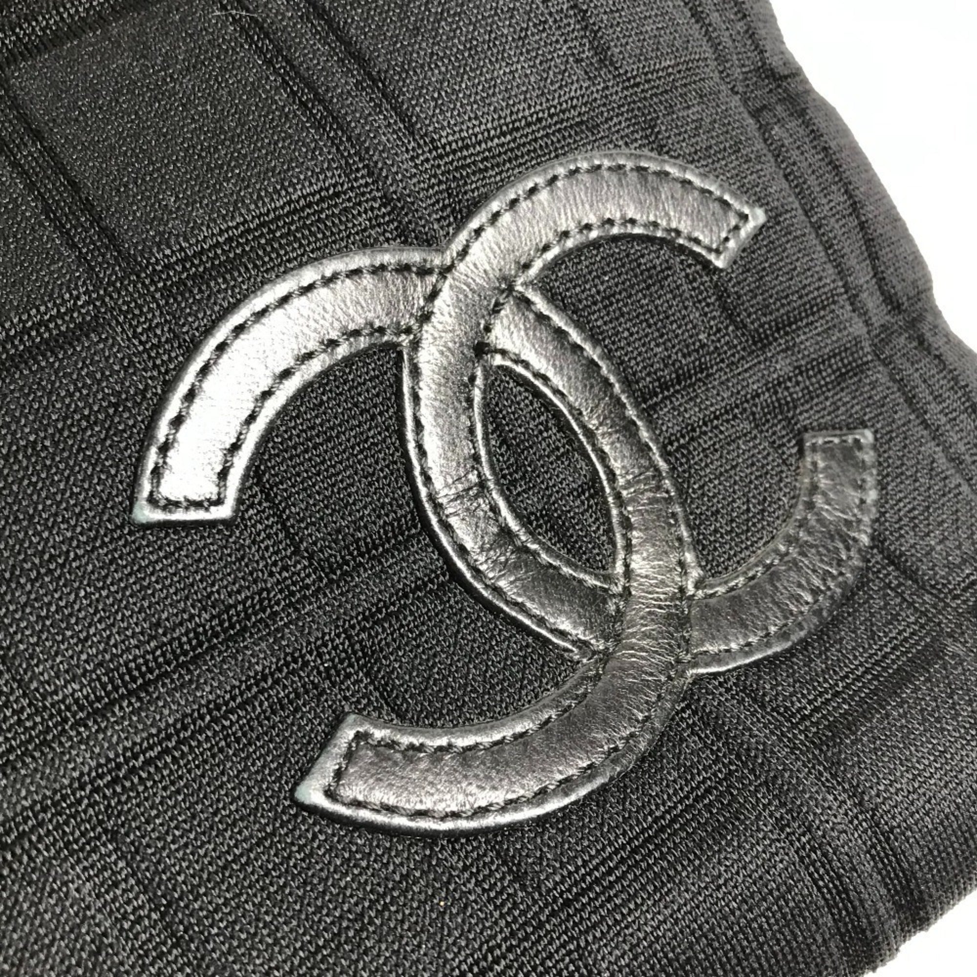 Chanel Chocolate Bar Black Cotton Leather Shoulder Bag Tote Bag (Pre-Owned)